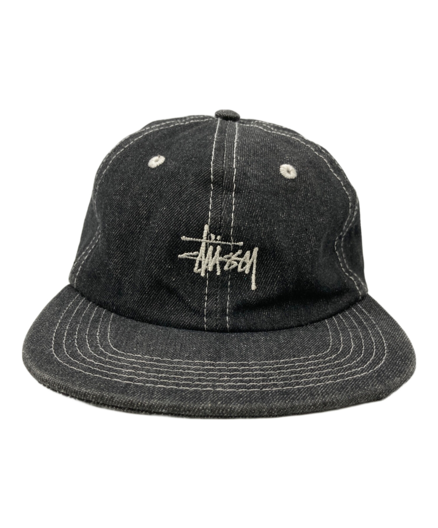 ステューシー ブラック デニム 刺繍ロゴ ベースボールキャップ 美品 中古・古着通販】stussy (ステューシー) 刺繍ロゴデニムキャップ