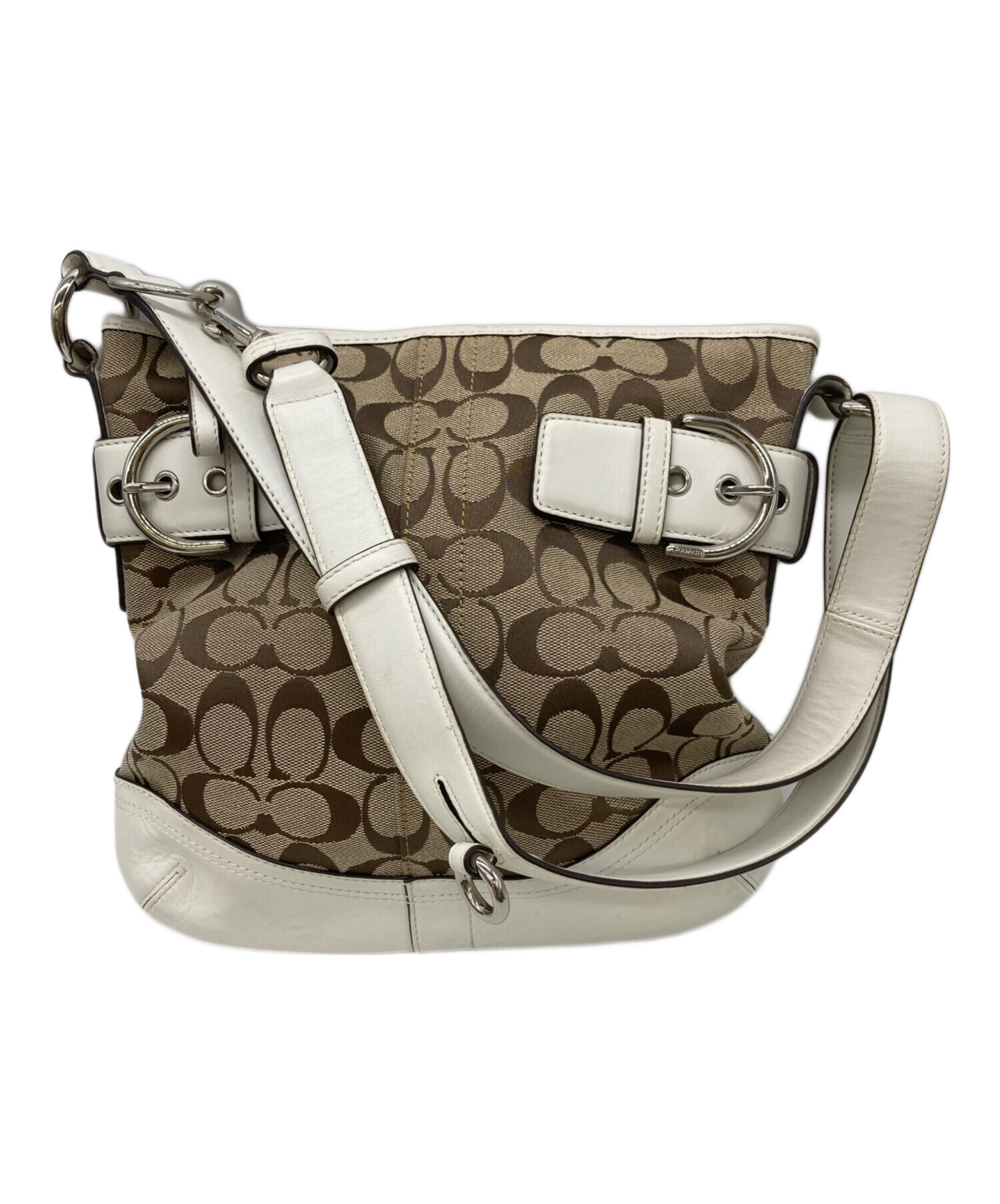 COACH コーチ ショルダーバッグ　シグネチャー　ベージュ　レディース 中古・古着通販】COACH (コーチ) シグネチャーショルダーバッグ