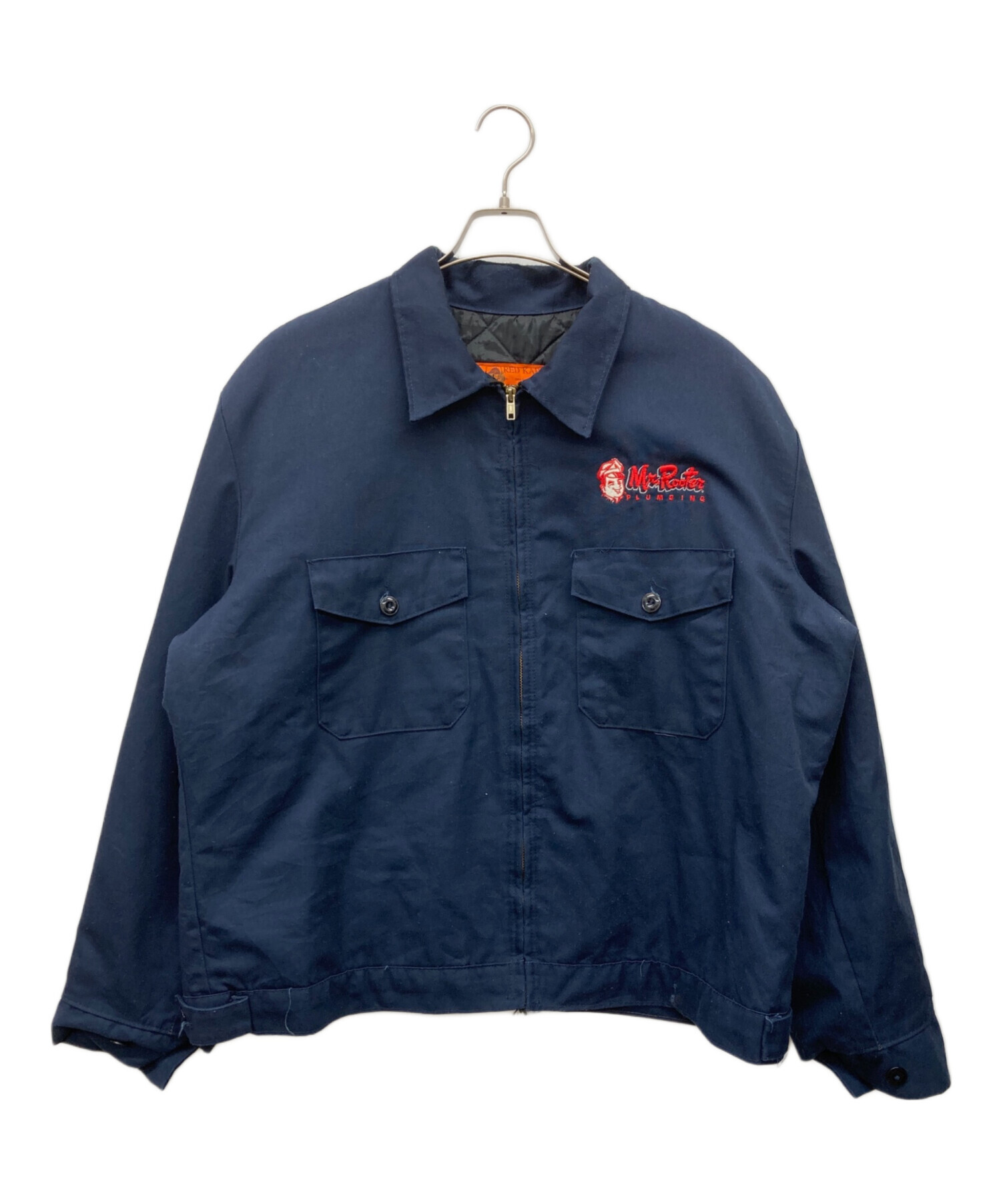 90s RED KAP 企業 刺繍 ワークジャケット 古着 ネイビー 中綿 古着 90s REDKAP ワークジャケット 企業 ロゴ刺繍 ビッグサイズ US古着