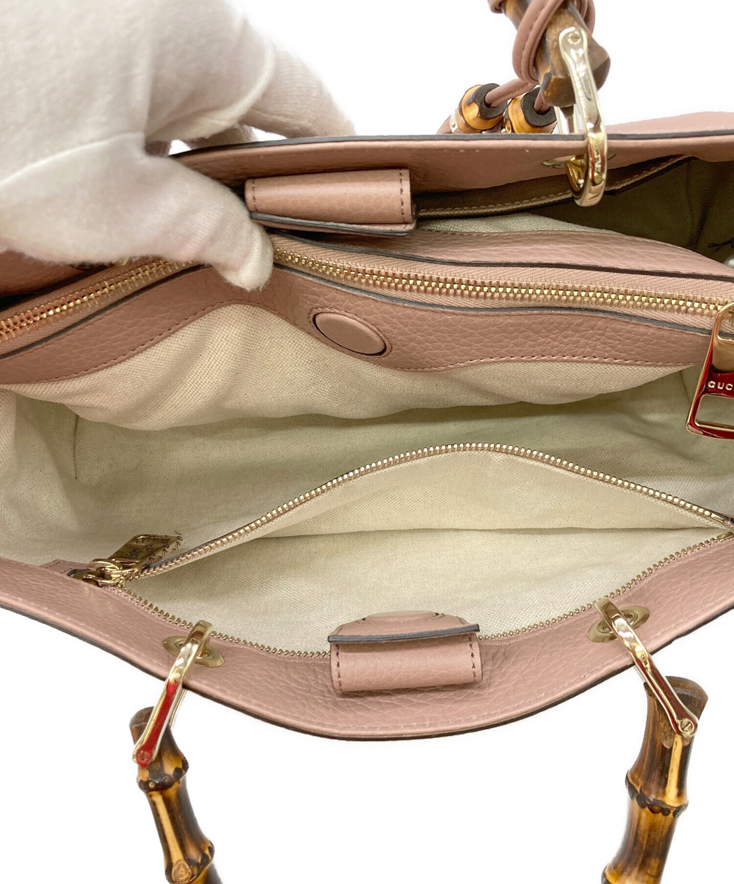 中古・古着通販】GUCCI (グッチ) バンブー ハンドバッグ ベージュ