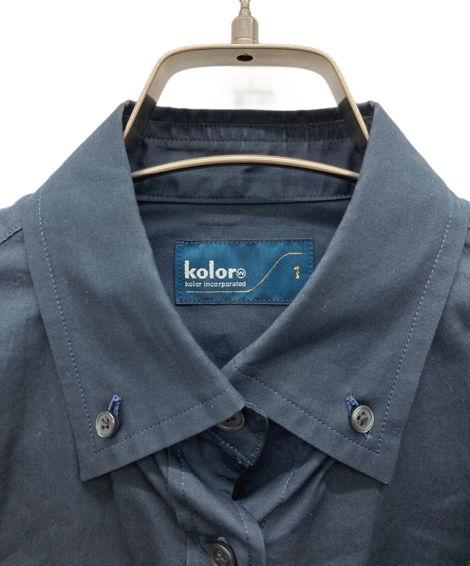 kolor ドッキングシャツ 中古・古着通販】KOLOR (カラー) ドッキングシャツブラウス ネイビー