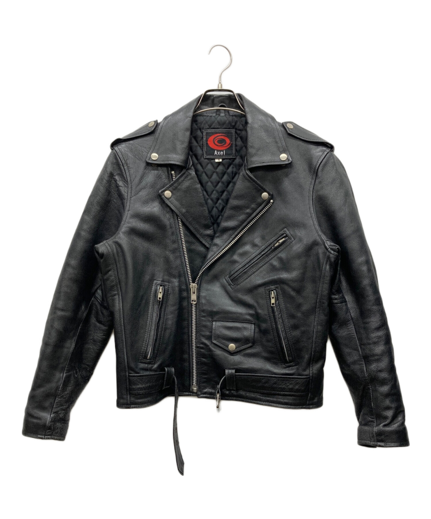 アタッチメント ブラック ダブルライダースジャケット 中古・古着通販】Axel (アクセル) ダブルライダースジャケット