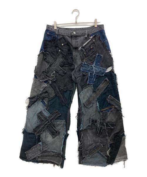 中古・古着通販】USED (ユーズド) パッチワークデニムパンツ ブラック