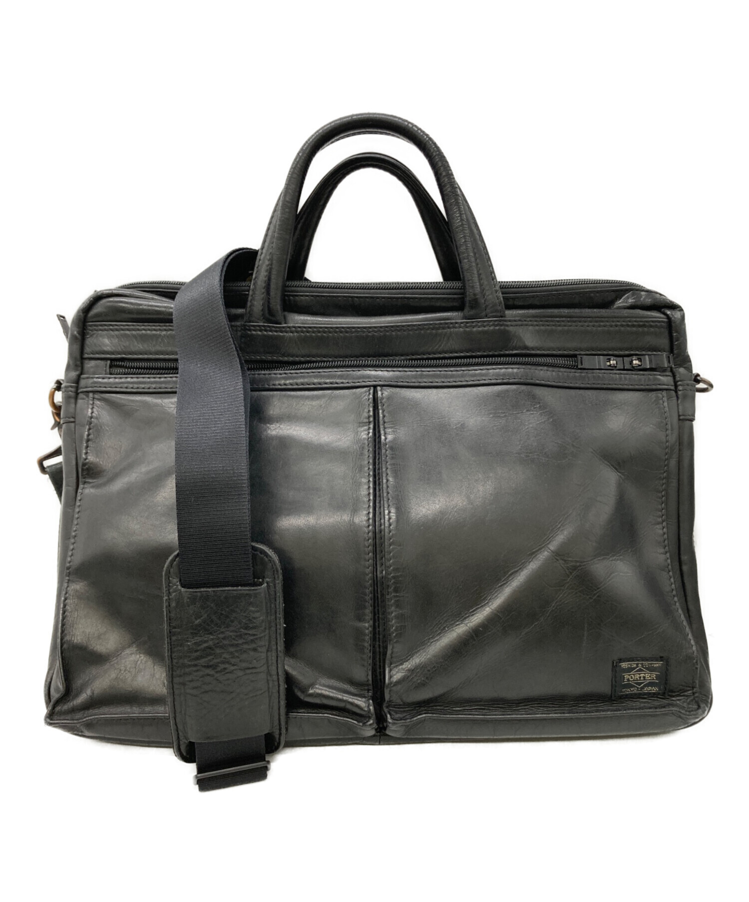 【未使用品】PORTER日本製 牛革 ビジネスバッグ ブラック 中古・古着通販】PORTER (ポーター) オールレザービジネスバッグ