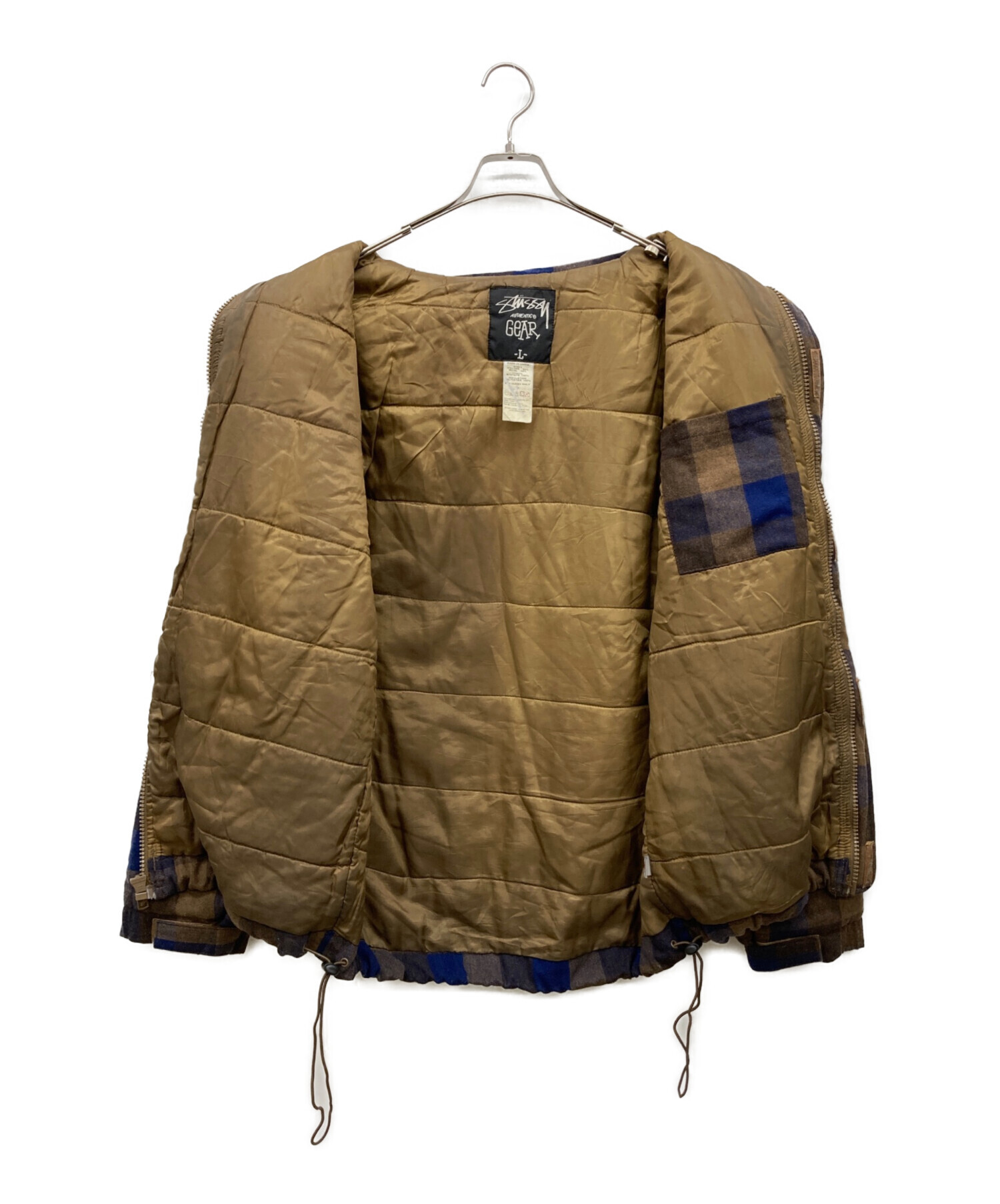 OLD STUSSY ステューシー チェック ブラウン ナイロンジャケット 中古・古着通販】stussy (ステューシー) 中綿チェックジャケット
