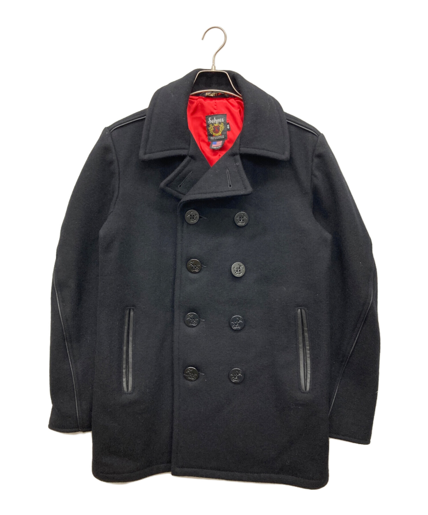 中古・古着通販】Schott (ショット) レザーパイピングPコート ネイビー