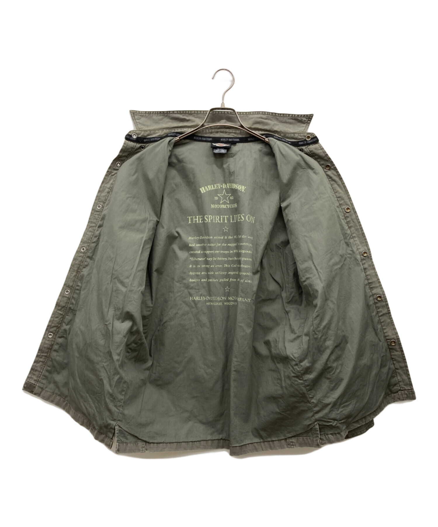 HARLEY-DAVIDSON ミリタリージャケット カーキ 中古・古着通販】HARLEY-DAVIDSON (ハーレーダビッドソン) ダメージ