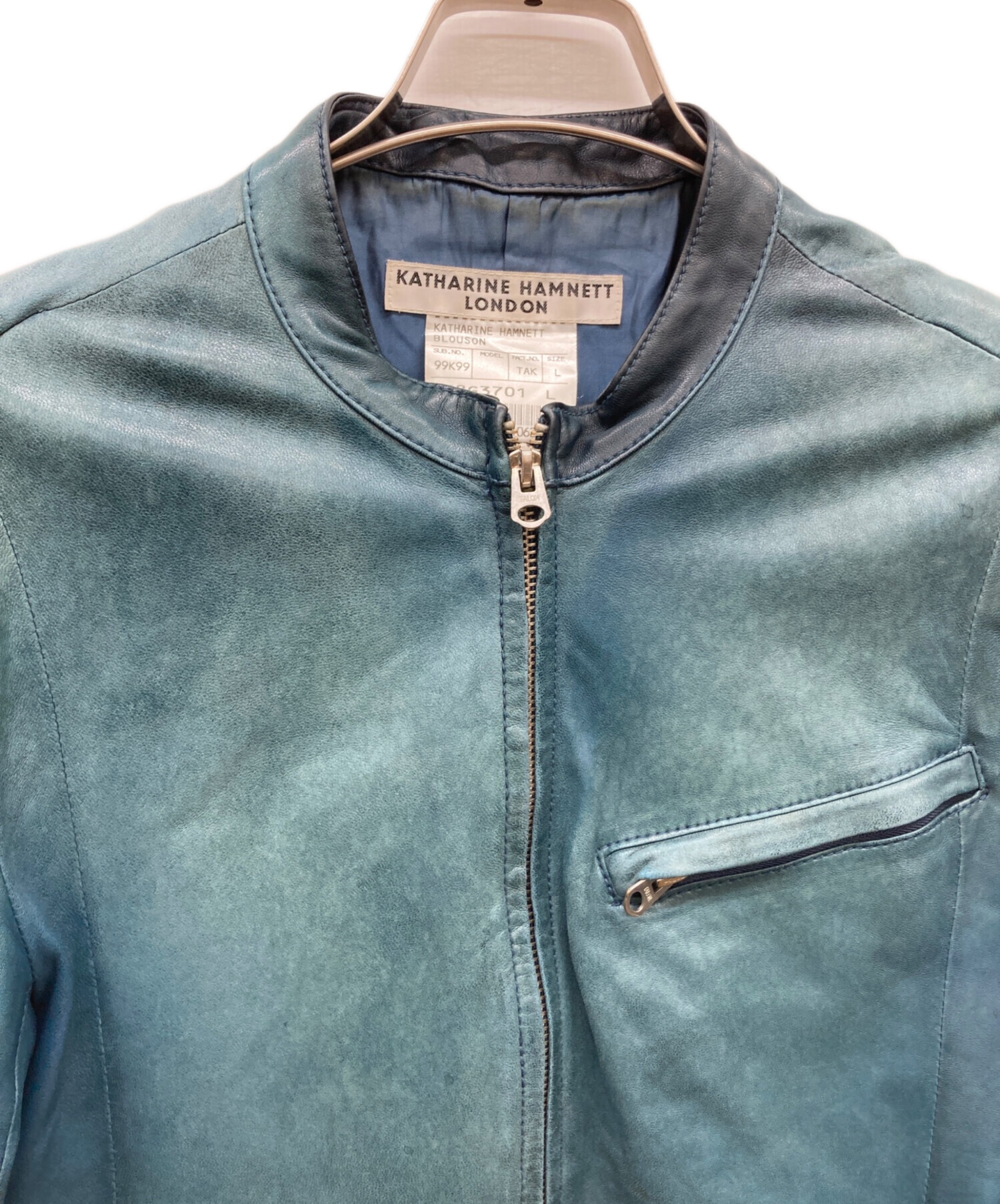 キャサリンハムネット　シープレザーシングルライダースジャケット　Lサイズ 中古・古着通販】KATHARINE HAMNETT (キャサリンハムネット) シングル