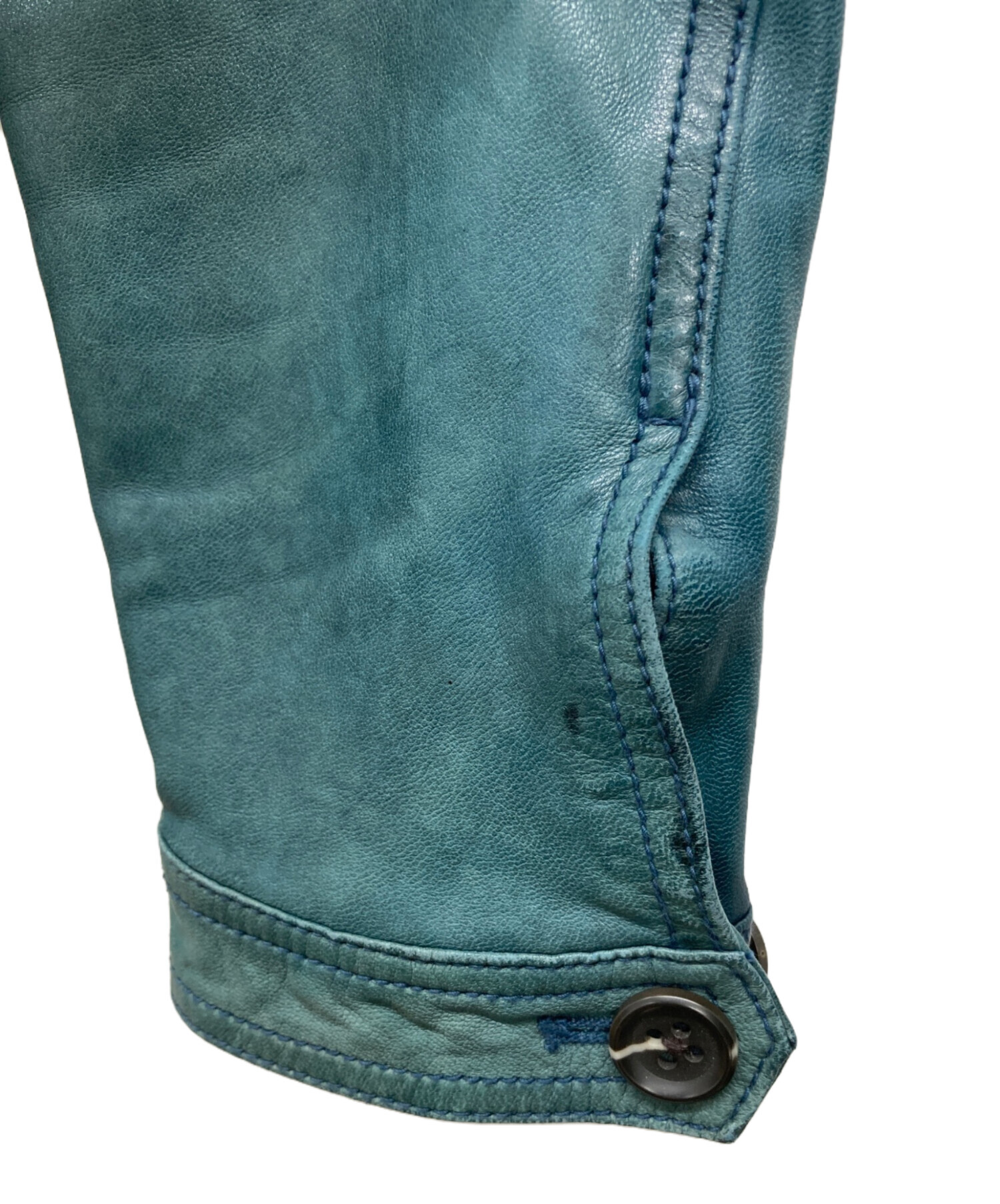 【KATHARINE HAMNETT】シングルライダース 羊革 カーキ系 L 中古・古着通販】KATHARINE HAMNETT (キャサリンハムネット) シングル