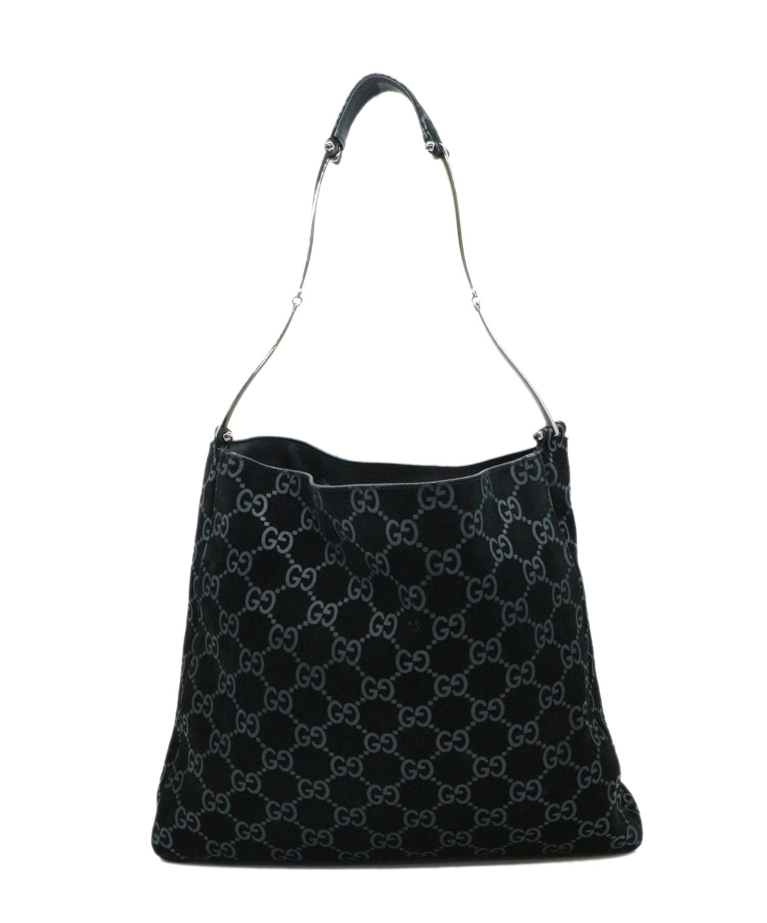 中古・古着通販】GUCCI (グッチ) スエードGGハンドバッグ ブラック GG