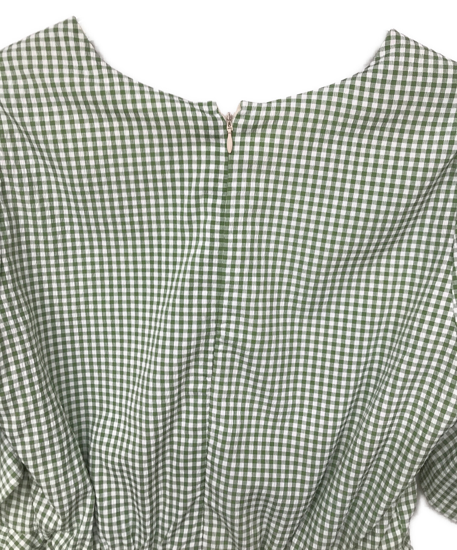 PUI ギンガムペプラムワンピース 中古・古着通販】PUI (プイ) ギンガムチェックペプラムワンピース