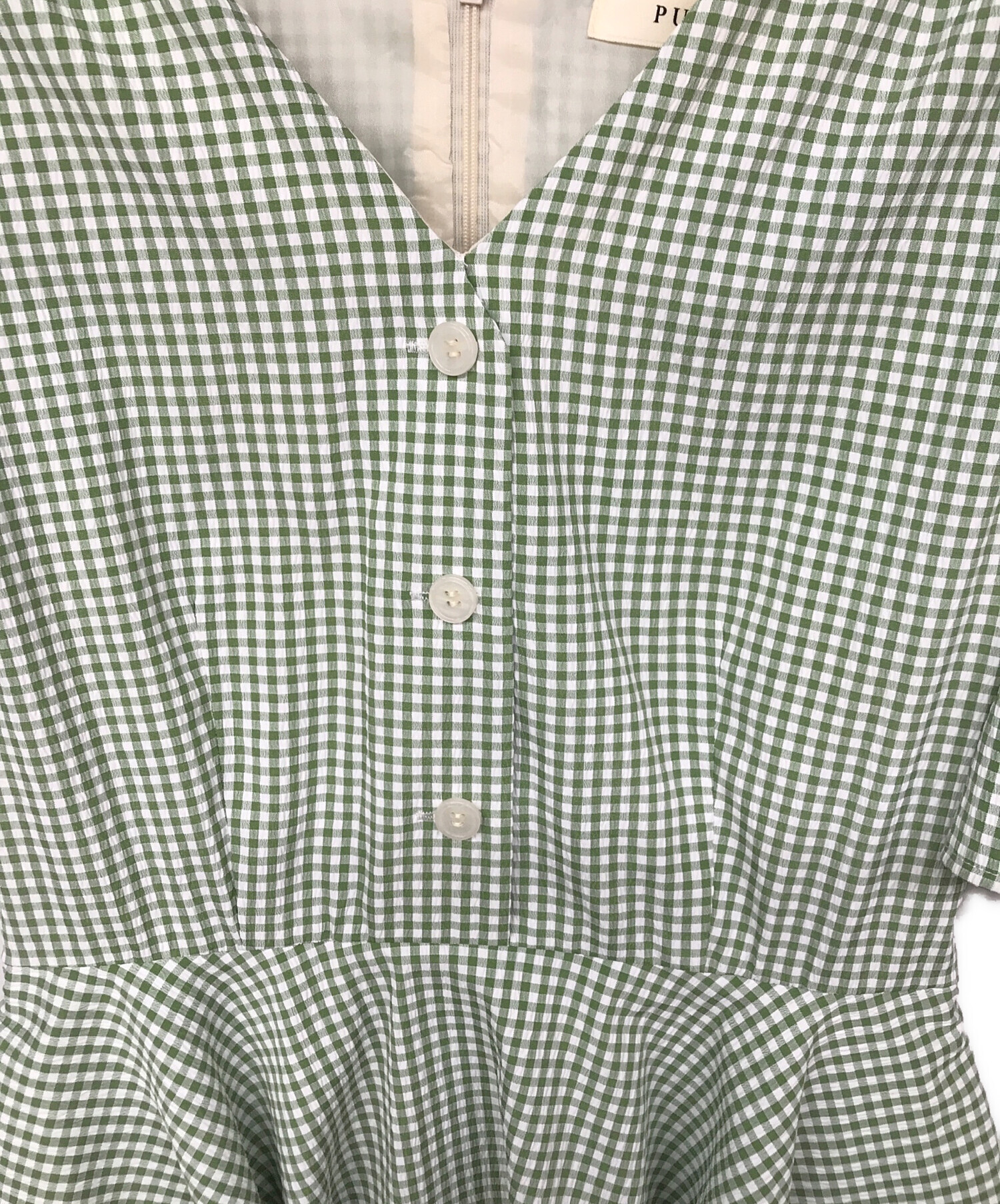 PUI ギンガムペプラムワンピース 中古・古着通販】PUI (プイ) ギンガムチェックペプラムワンピース