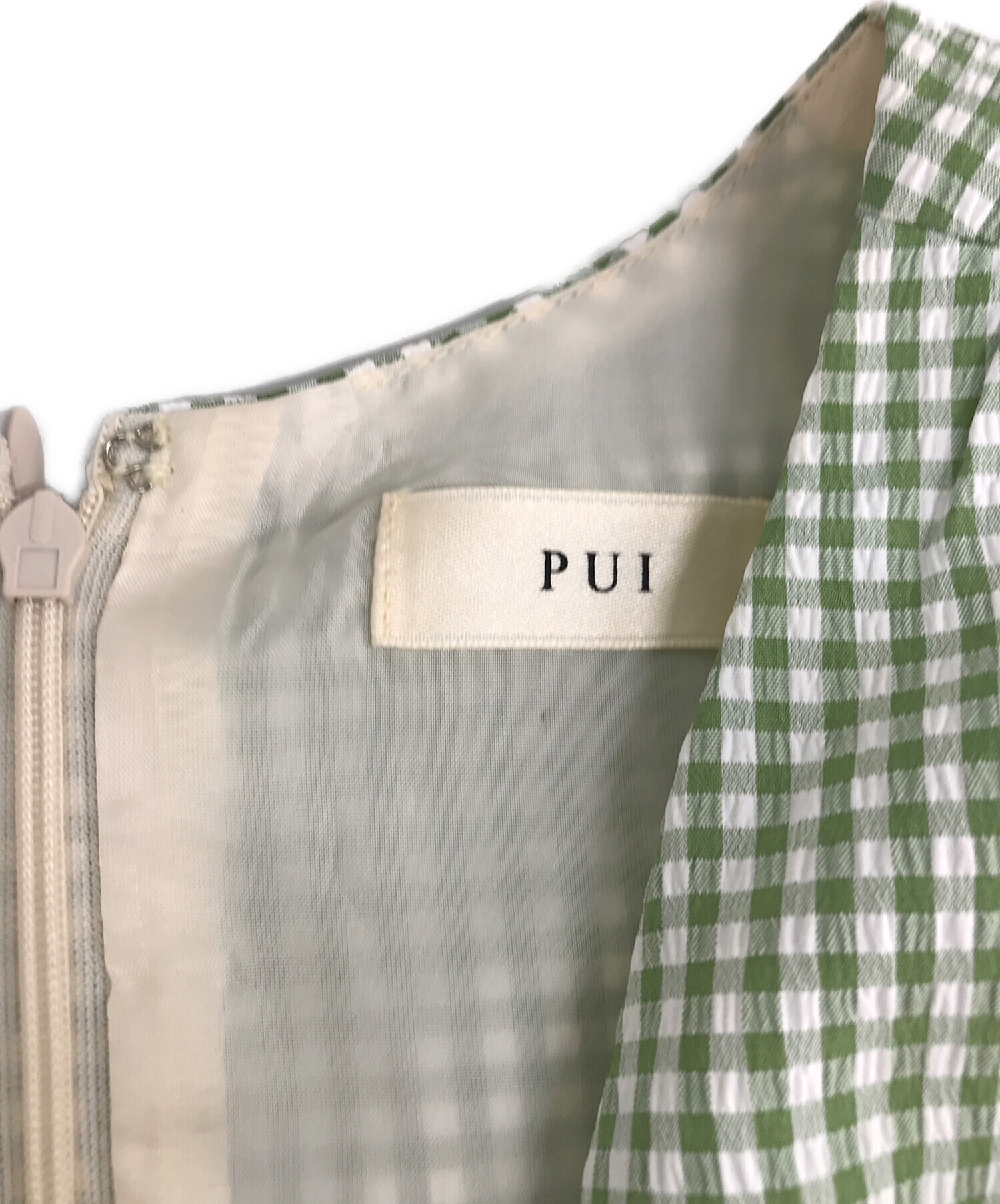 中古・古着通販】PUI (プイ) ギンガムチェックペプラムワンピース