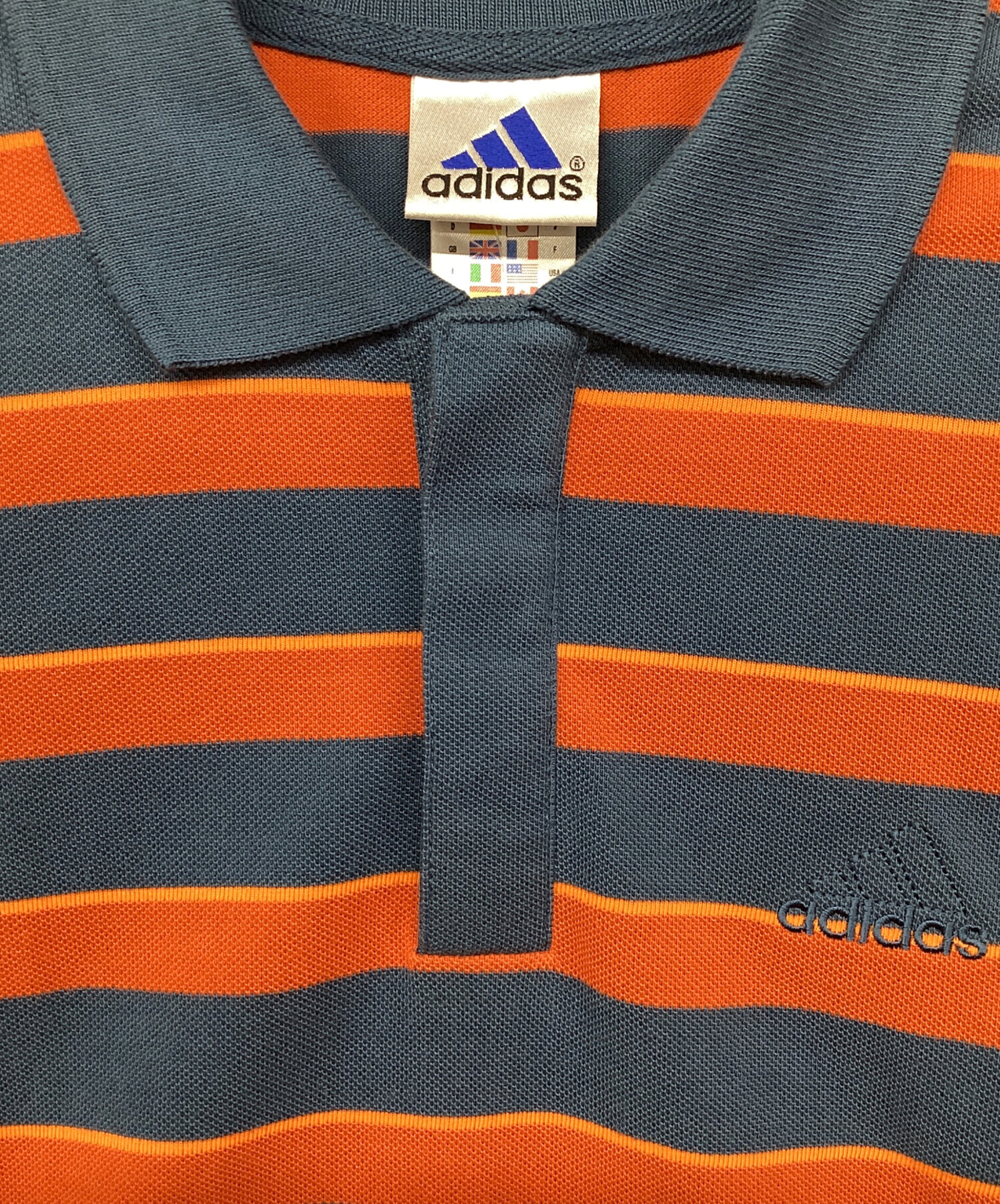 中古・古着通販】adidas (アディダス) ボーダーポロシャツ オレンジ 