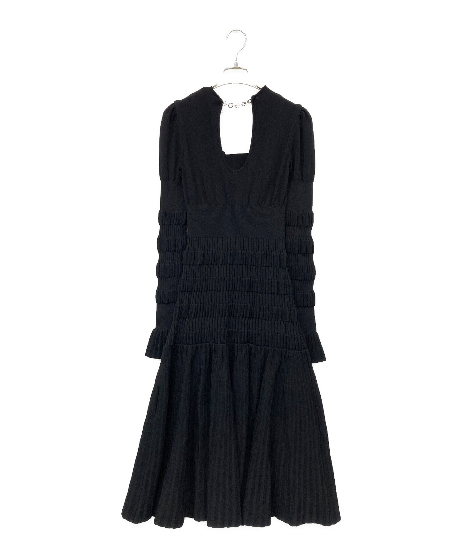 fetico ストライプリブニットドレス FETICO】 STRIPE KNIT OFF-SHOULDER DRESS / ROSE EMBROIDERED COTTON