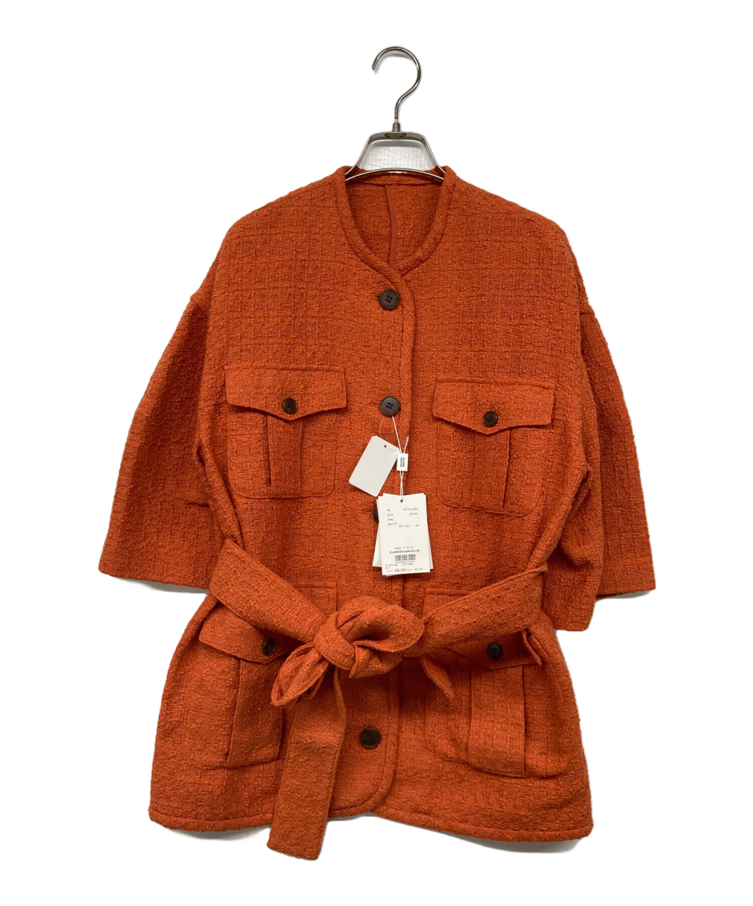 CLANE クラネ ブルゾン（その他） レディース 【古着】【中古】 中古・古着通販】CLANE (クラネ) HALF SLEEVE TWEED JACKET オレンジ