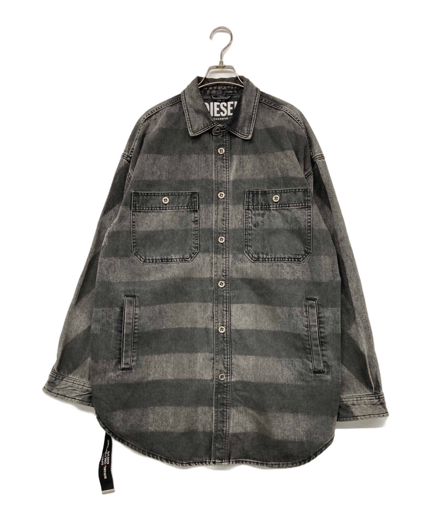 中古・古着通販】DIESEL (ディーゼル) ボーダーデニムシャツ グレー 