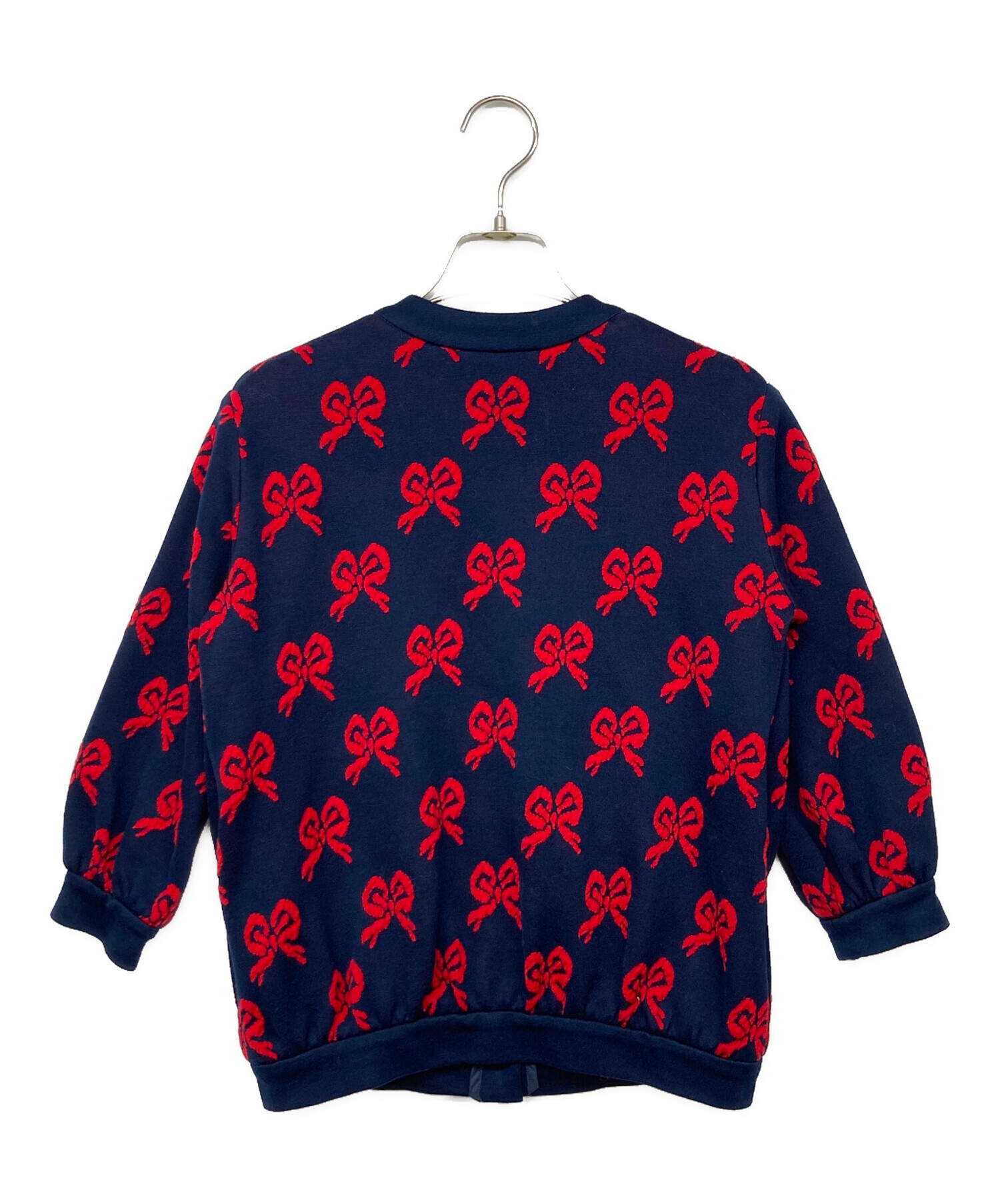 GUCCI 刺繍入りカーディガン ネイビー/レッド 中古・古着通販】GUCCI (グッチ) リボンニットカーディガン レッド