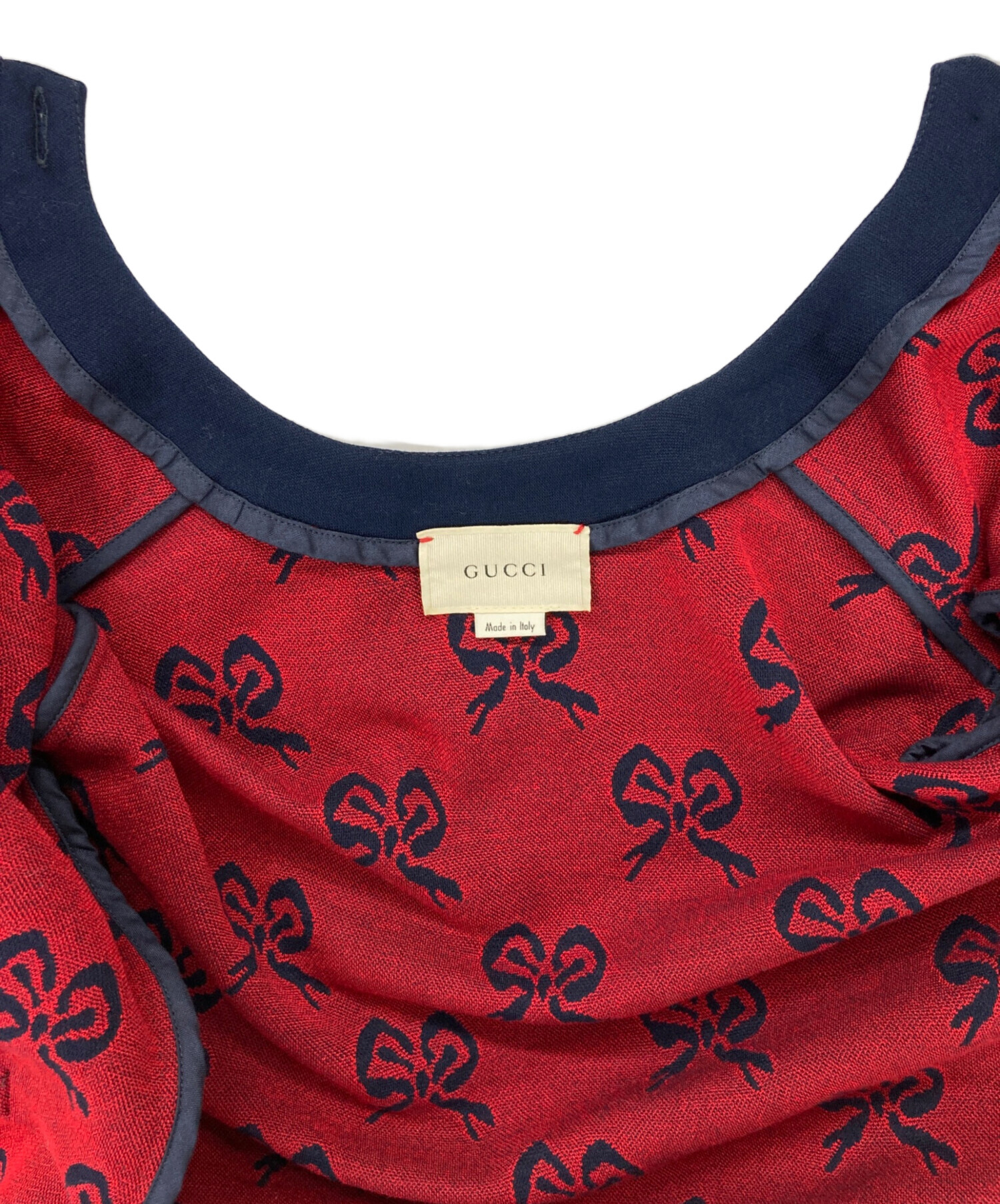 中古・古着通販】GUCCI (グッチ) リボンニットカーディガン レッド