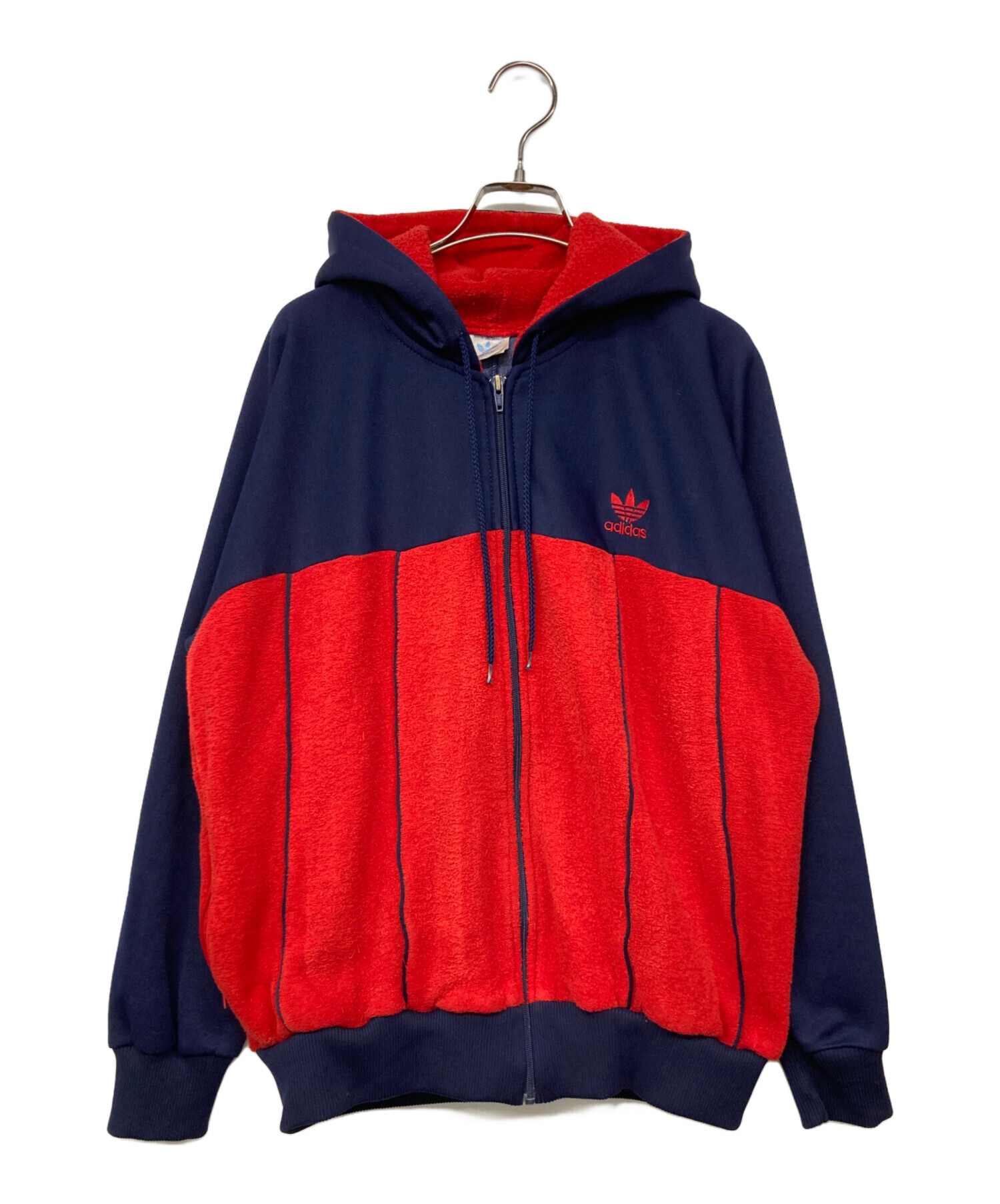 【古着】adidas パーカー 古着 80s USA製 adidas トレフォイル フロッキー プリント スウェット