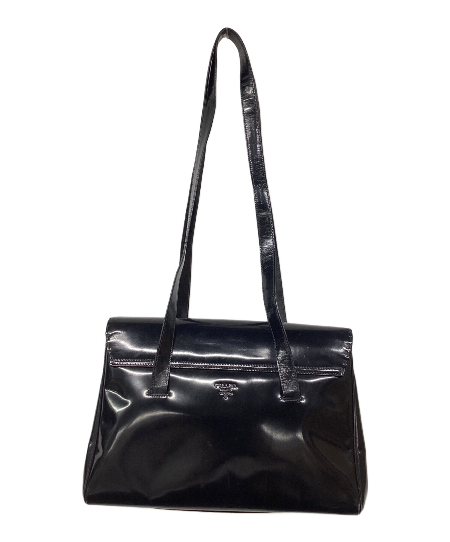 【最終価格】プラダ　ショルダー バッグ 黒  ビジュー エナメル 美品 中古・古着通販】PRADA (プラダ) エナメルショルダーバッグ ブラック