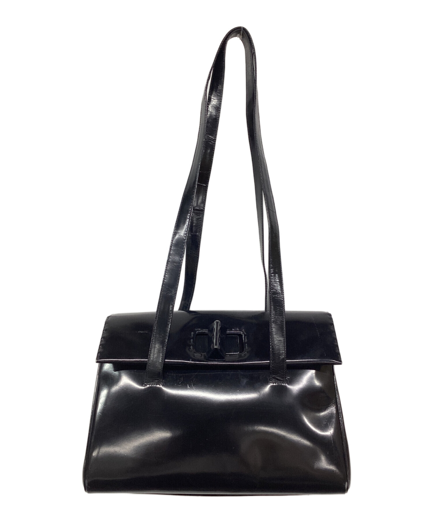 中古・古着通販】PRADA (プラダ) エナメルショルダーバッグ ブラック