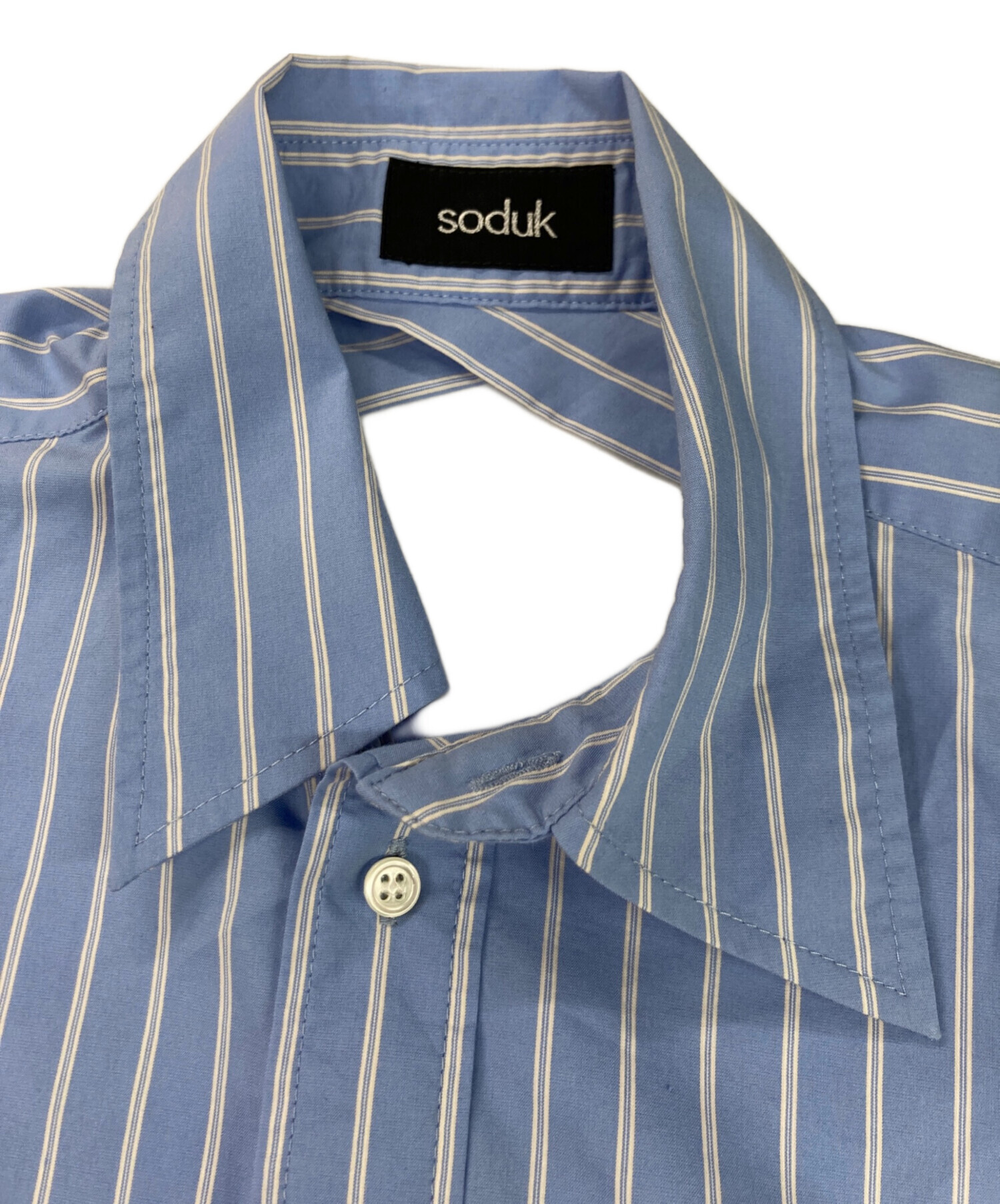 中古・古着通販】soduk (スドーク) バックオープンストライプシャツ 