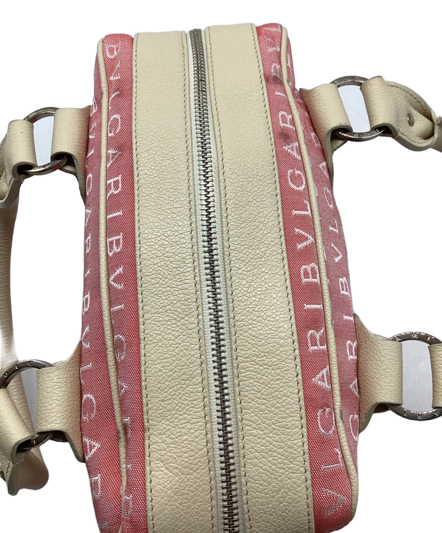 【美品】ブルガリ ワンショルダー ロゴマニア キャンバス レザー ピンク BVLGARI ブルガリ ワンショルダーバッグ ロゴマニア キャンバス