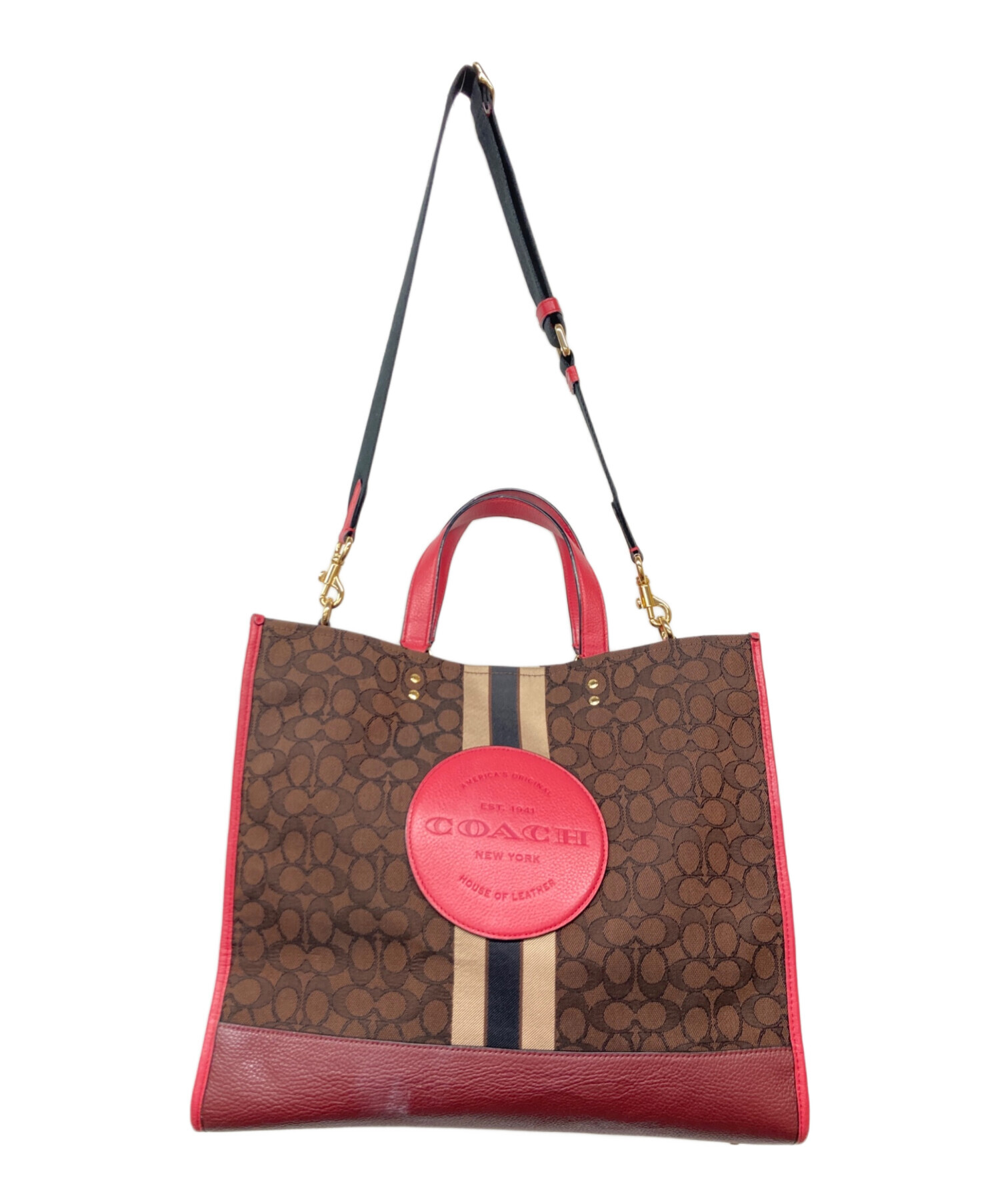 中古・古着通販】COACH (コーチ) ジャガード2WAYバッグ ブラウン