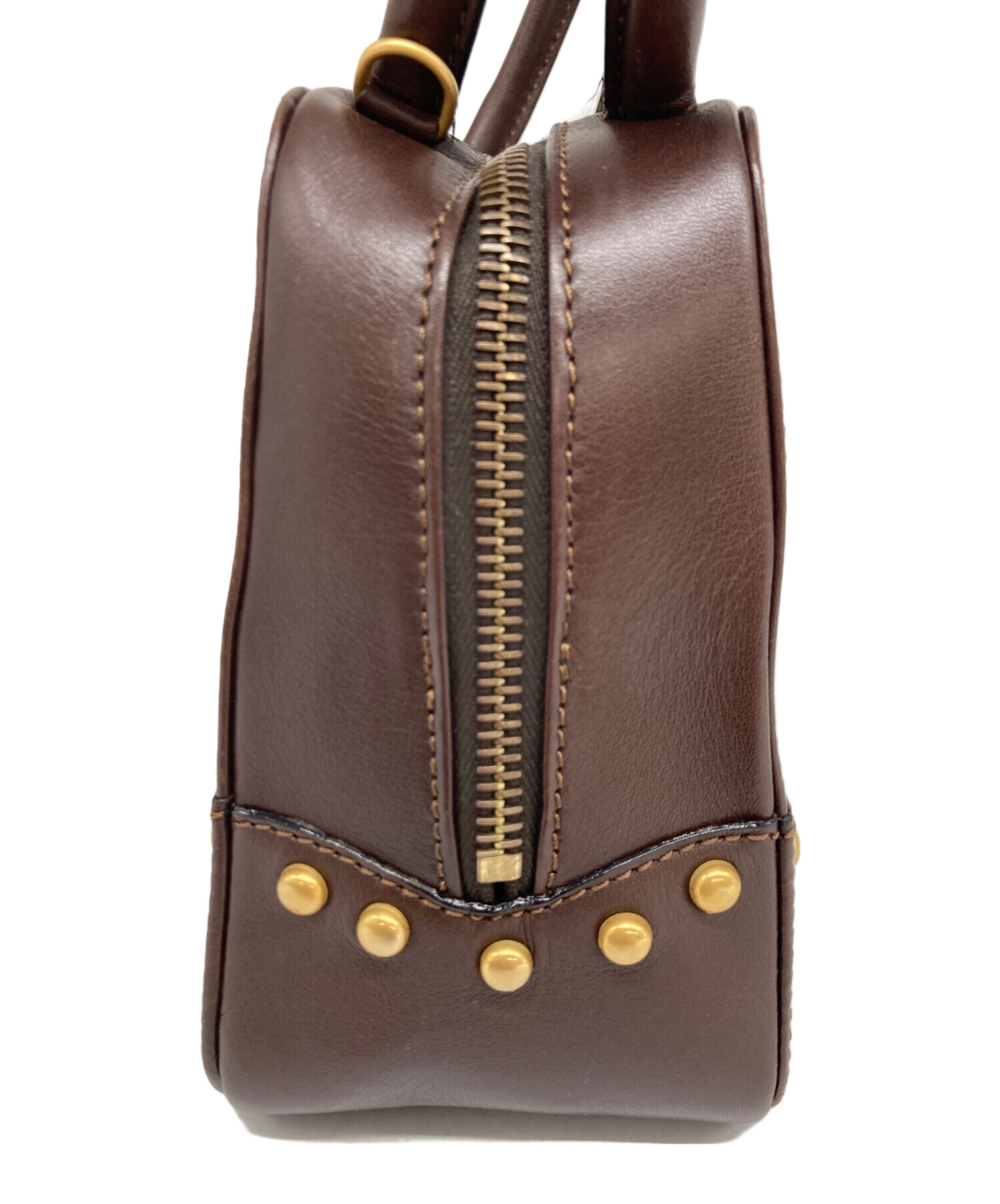 セリーヌ　ブラウンレザー スタッズ付きリード 中古・古着通販】CELINE (セリーヌ) スタッズハンドバッグ ブラウン