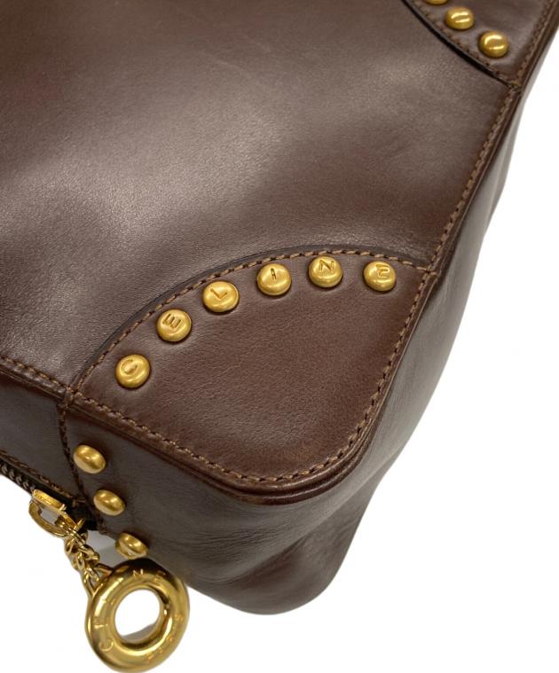 セリーヌ　ブラウンレザー スタッズ付きリード 中古・古着通販】CELINE (セリーヌ) スタッズハンドバッグ ブラウン