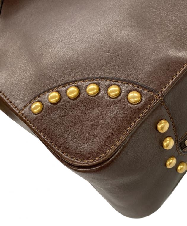 セリーヌ　ブラウンレザー スタッズ付きリード 中古・古着通販】CELINE (セリーヌ) スタッズハンドバッグ ブラウン
