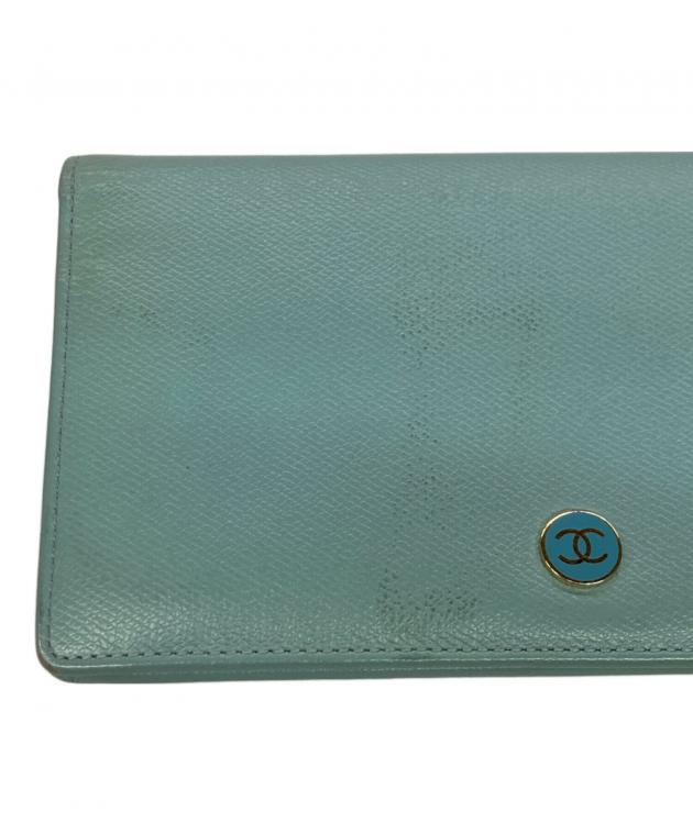 中古・古着通販】CHANEL (シャネル) ココボタン 二つ折り長財布 ブルー