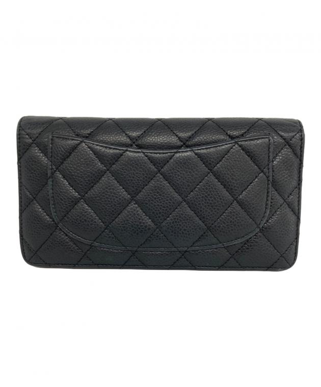 CHANEL 二つ折り財布 マトラッセ ブラック 中古・古着通販】CHANEL (シャネル) マトラッセ 2つ折り財布 ブラック
