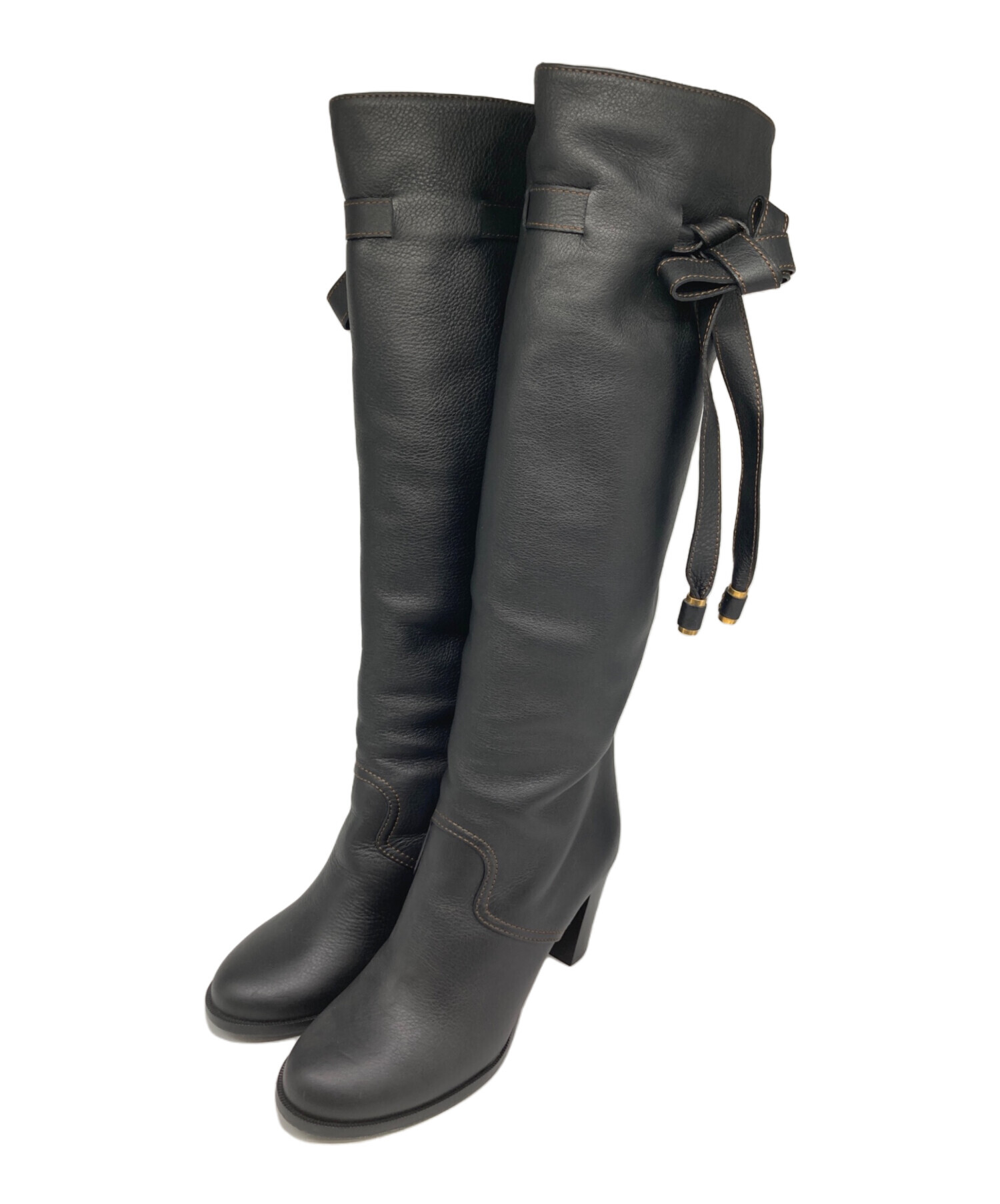 中古・古着通販】Chloe (クロエ) リボンデザインロングブーツ ブラック