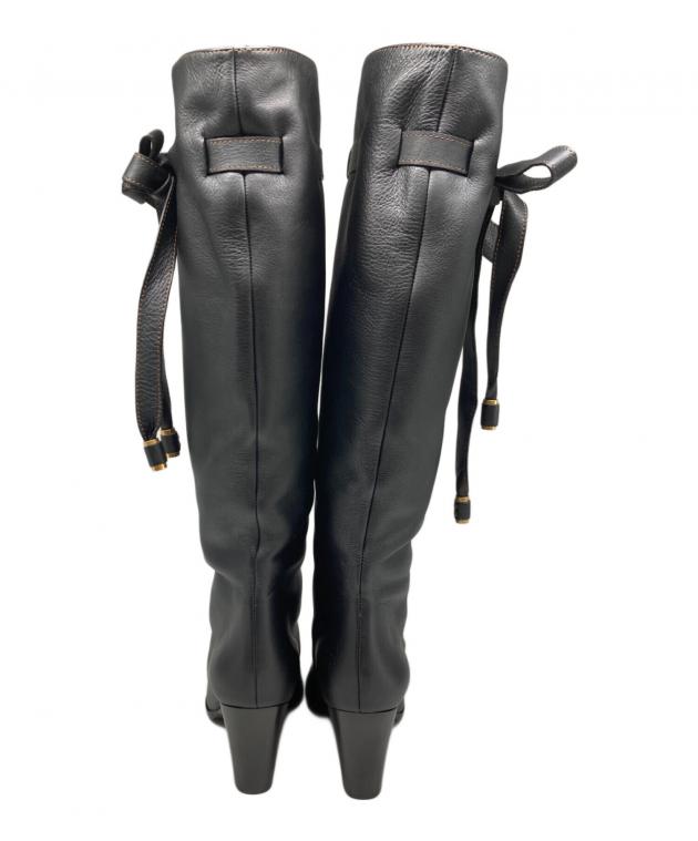 ❤️ Chloeクロエ　ブラックレザー ロングブーツ ストラップ付き　37 Chloe(クロエ) ロングブーツ 37 レディース - 黒 37 レザー