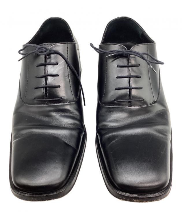 GUCCI グッチ スエード スクエアトゥ レザーシューズ ブラック 中古・古着通販】GUCCI (グッチ) スクエアトゥ レースアップ レザー