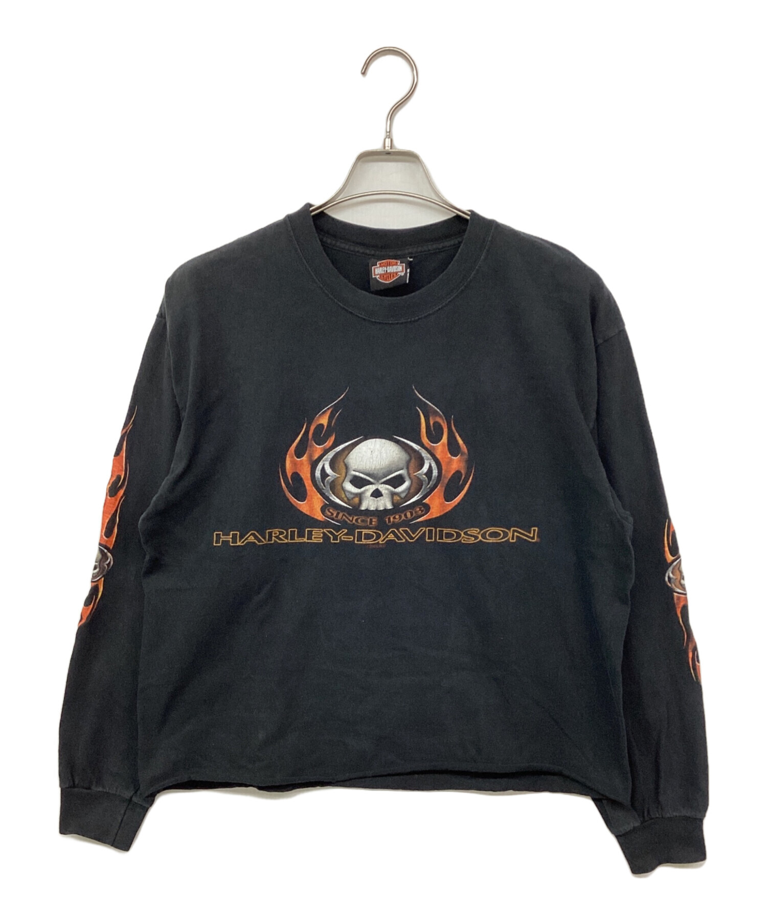 フォロー割済みハーレーダビッドソン　ファイヤーパターン 後染め　USA製 ロンT 中古・古着通販】HARLEY-DAVIDSON (ハーレーダビッドソン) 00's