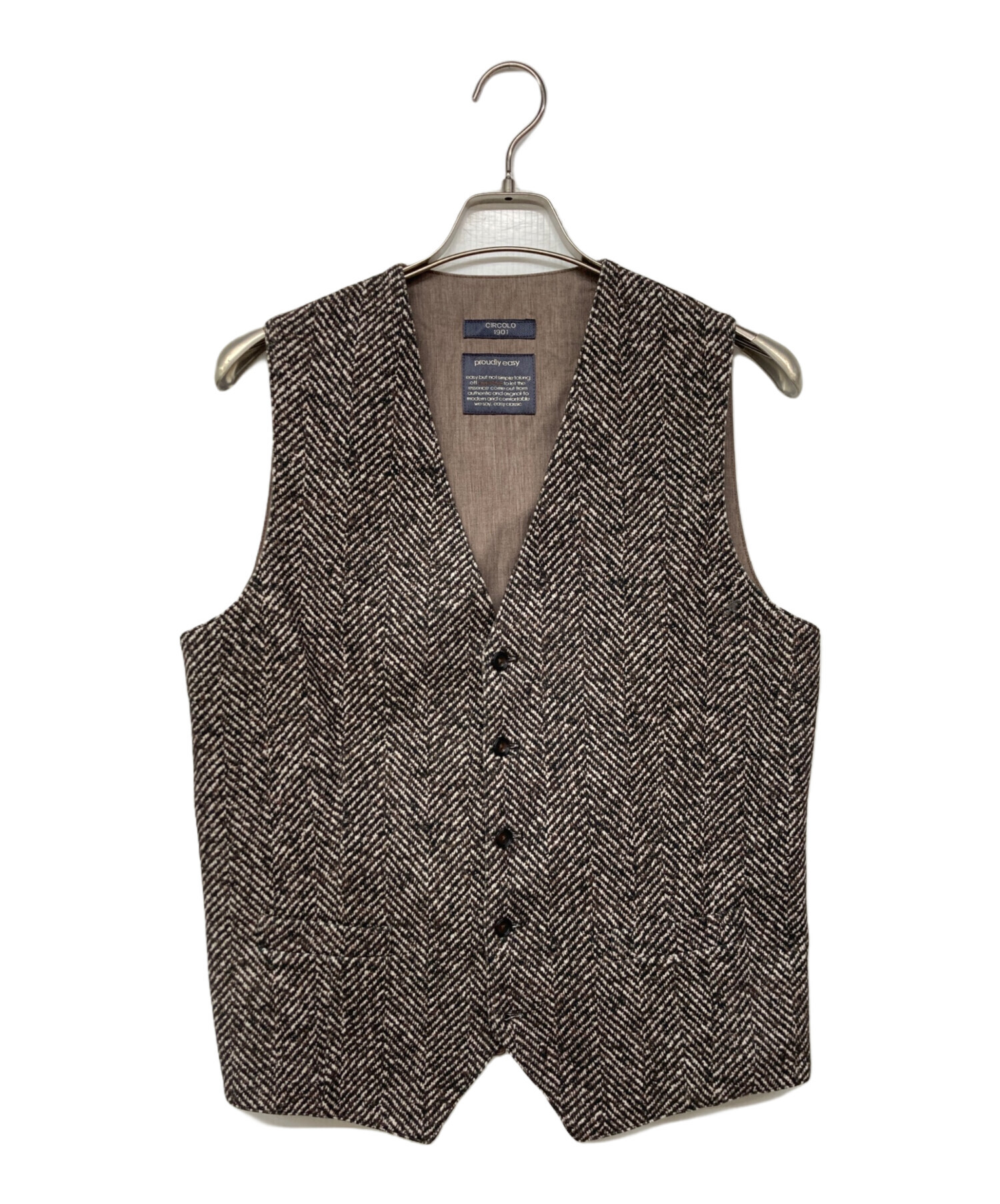 <美品>CIRCOLO 1901 ヘリンボーン ブラウン ジャケット サイズ48 中古・古着通販】CIRCOLO 1901 (チルコロ1901) ヘリンボーンプリント