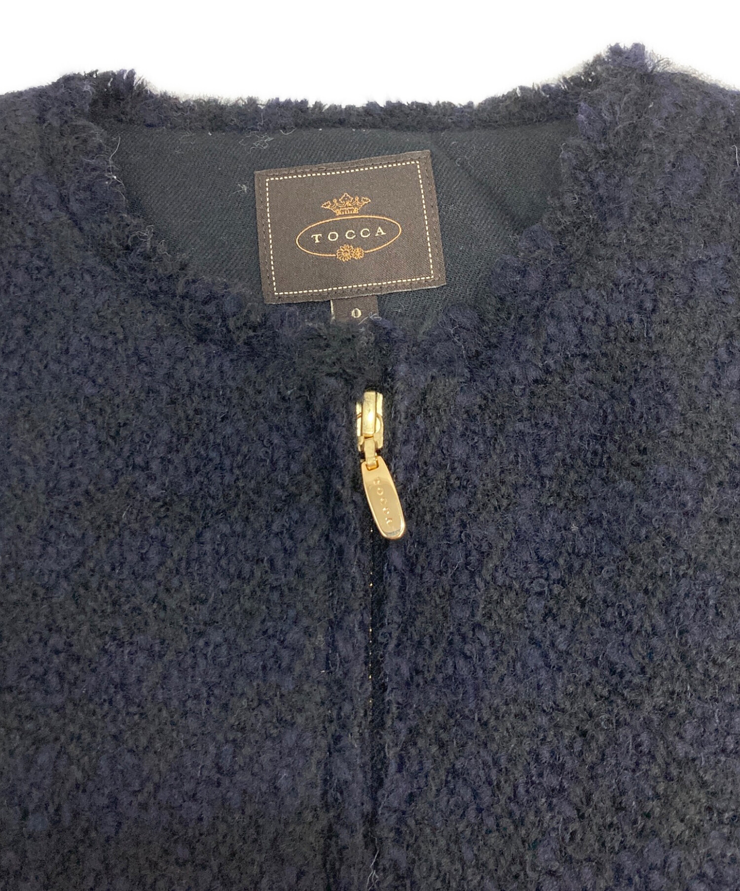 中古・古着通販】TOCCA (トッカ) ノーカラーツイードコート ネイビー