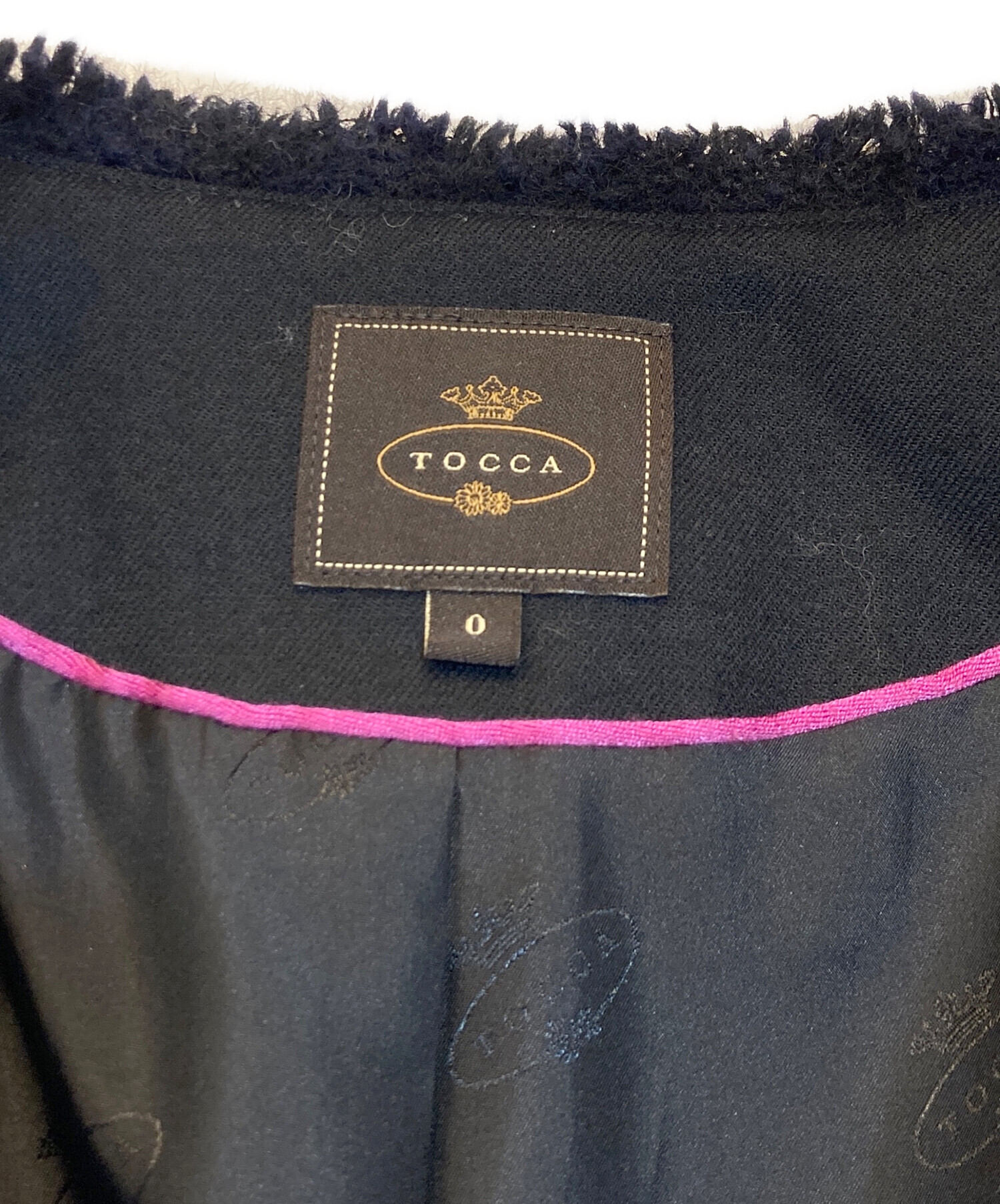 中古・古着通販】TOCCA (トッカ) ノーカラーツイードコート ネイビー