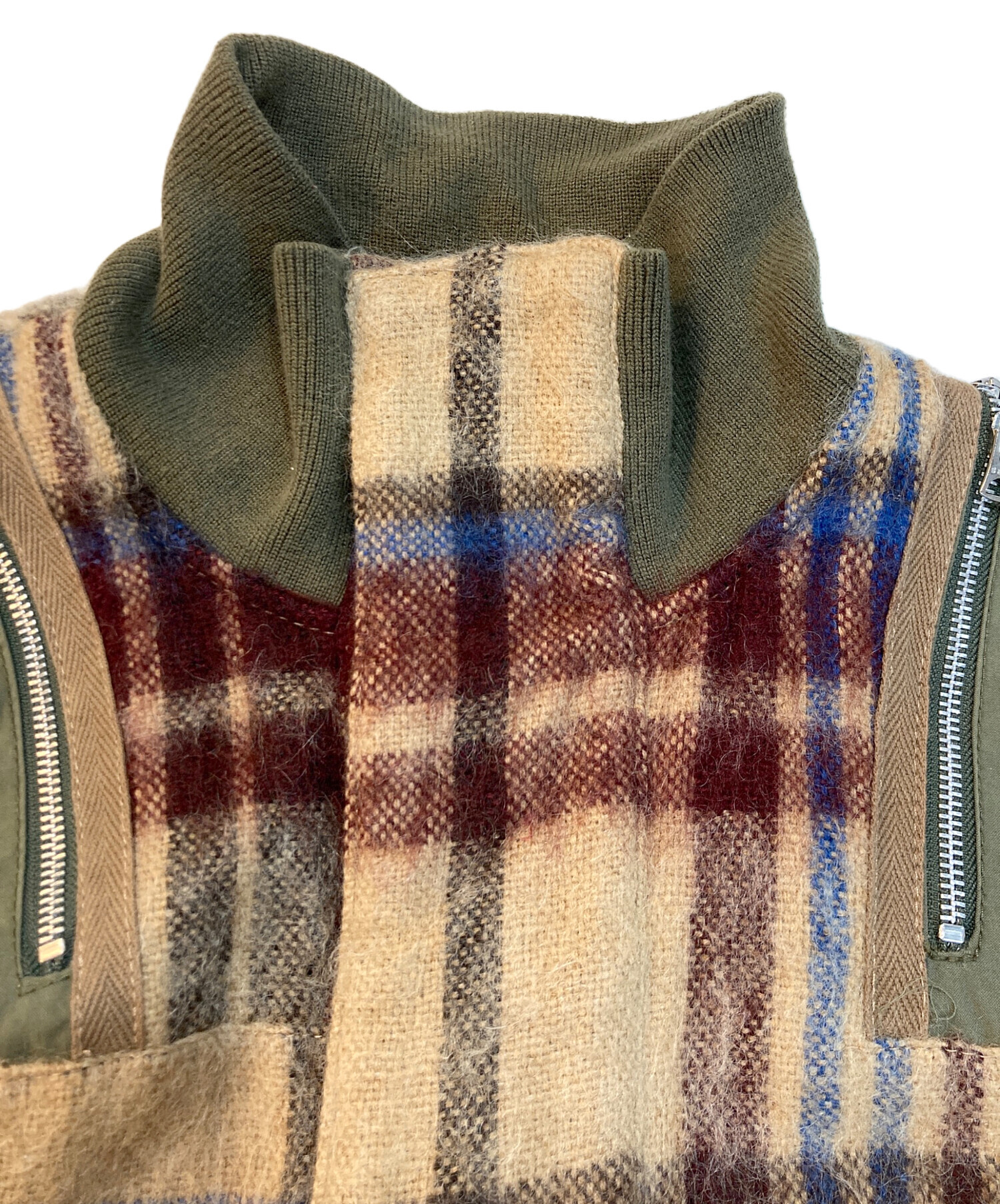 sacai サカイ ブラウンチェックコート ブルゾン アウター 中古・古着通販】sacai (サカイ) 異素材切替モヘアチェックブルゾン