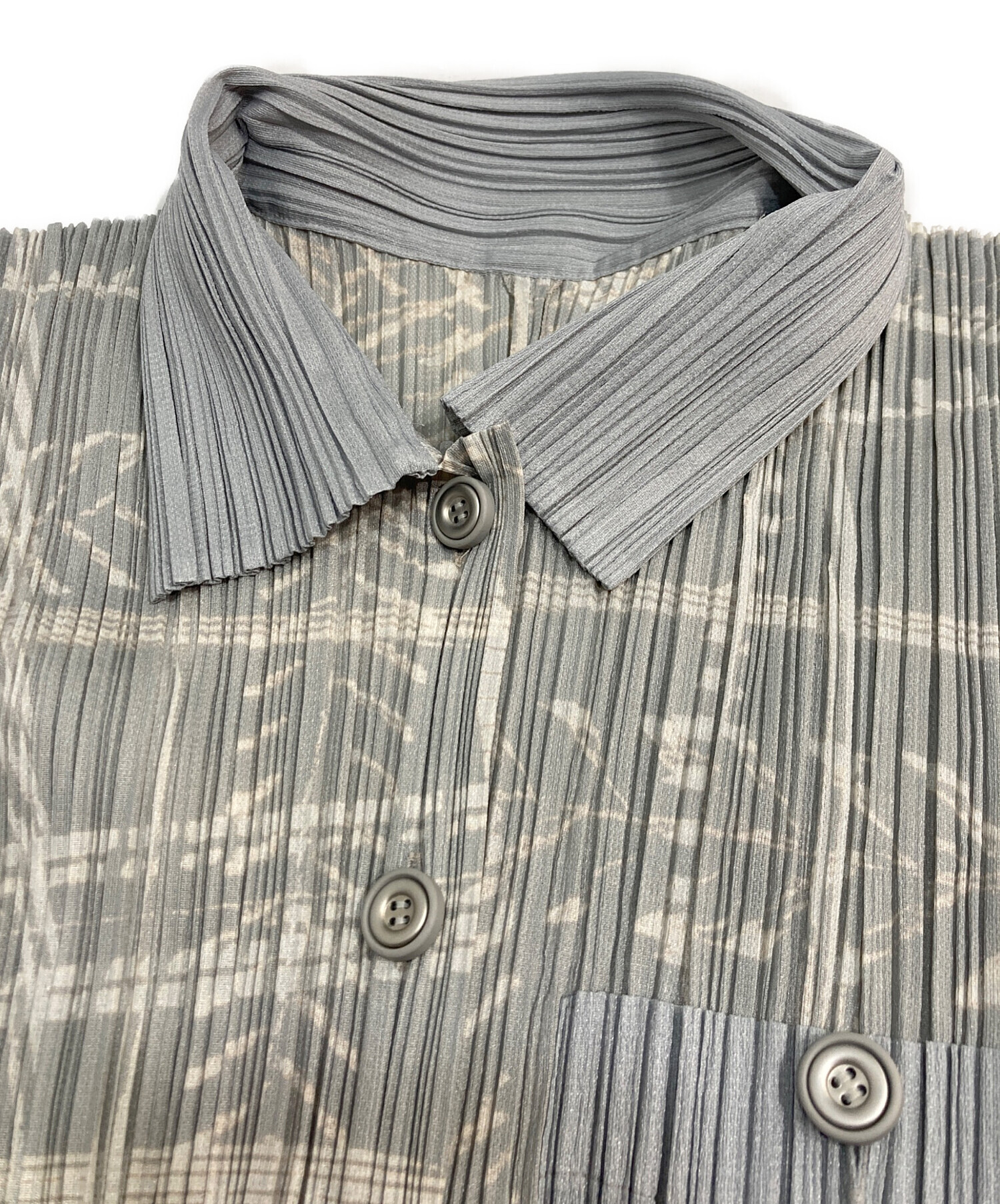 プリーツプリーズPLEATS PLEASE☆千鳥格子シャツグレー 中古・古着通販】PLEATS PLEASE (プリーツプリーズ) チェックプリーツ