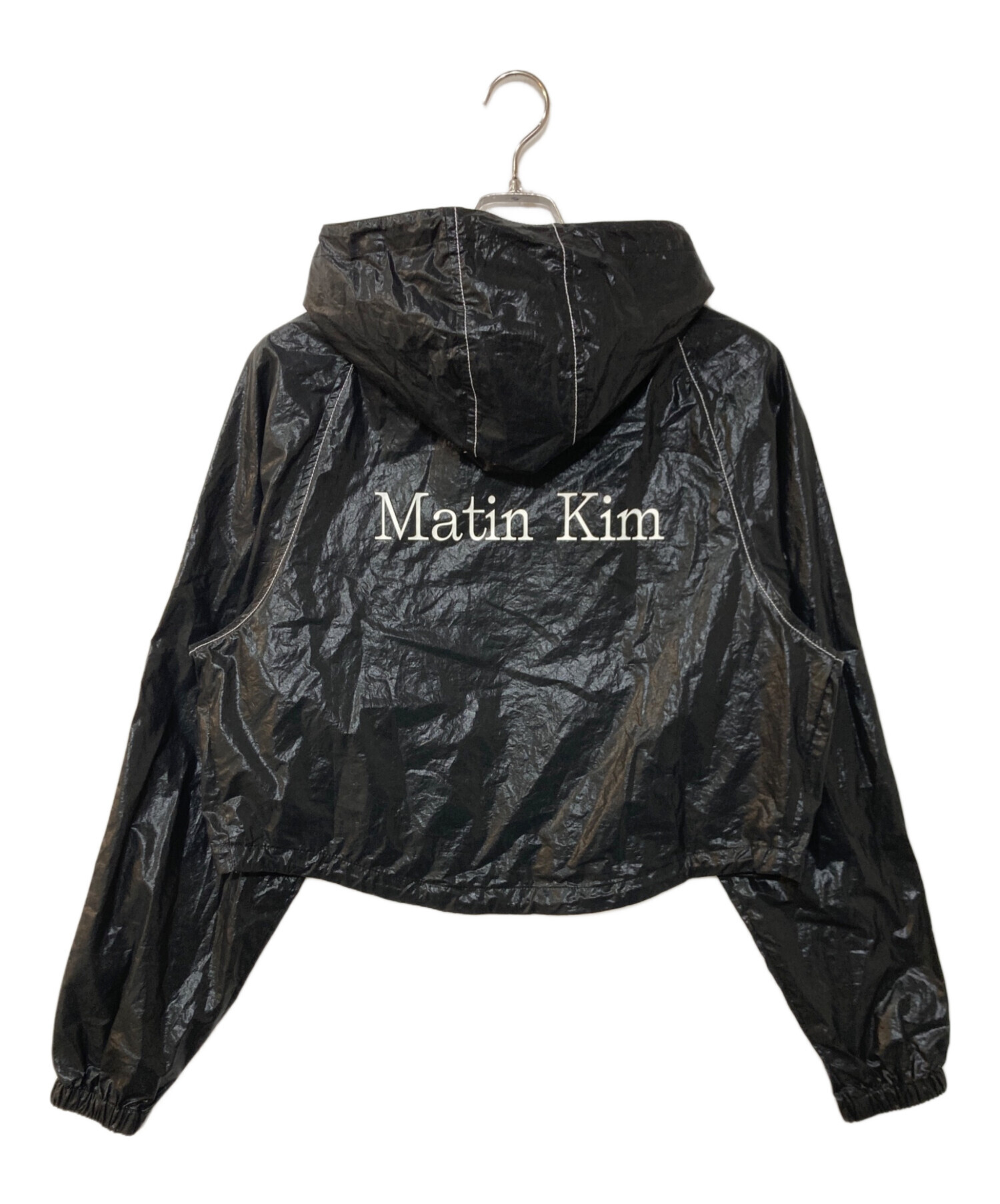Matin Kimマーティンキム ロゴ フーデッドジャケット ブラック Matin Kim] FRONT LOGO STITCH WASHED HOODY ZIP UP IN DARK GREY 正規