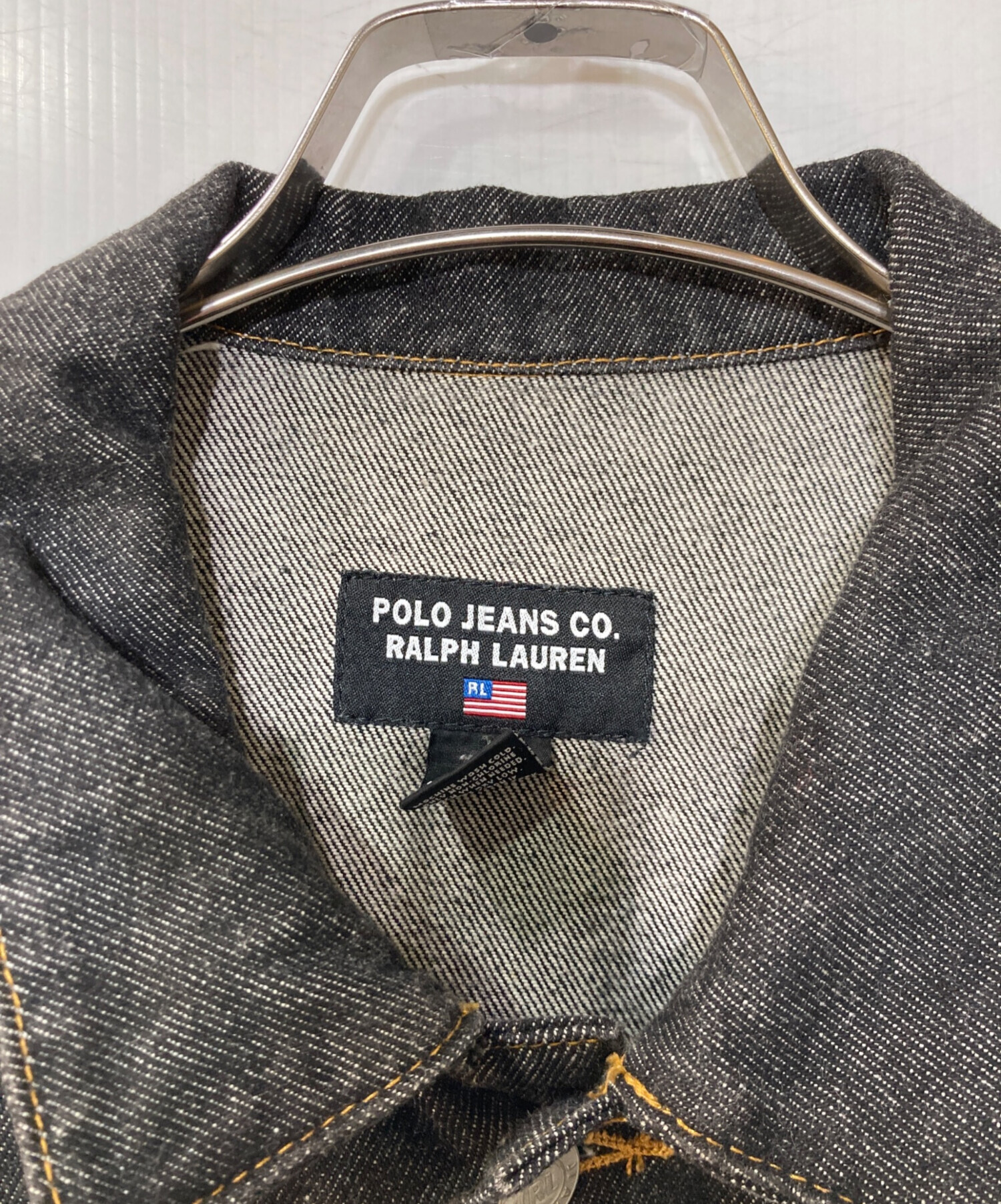 90s Polo Jeans ブラックデニムジャケット　先染め POLO RALPH LAUREN - 稀少 POLO JEANS 先染めブラックデニム