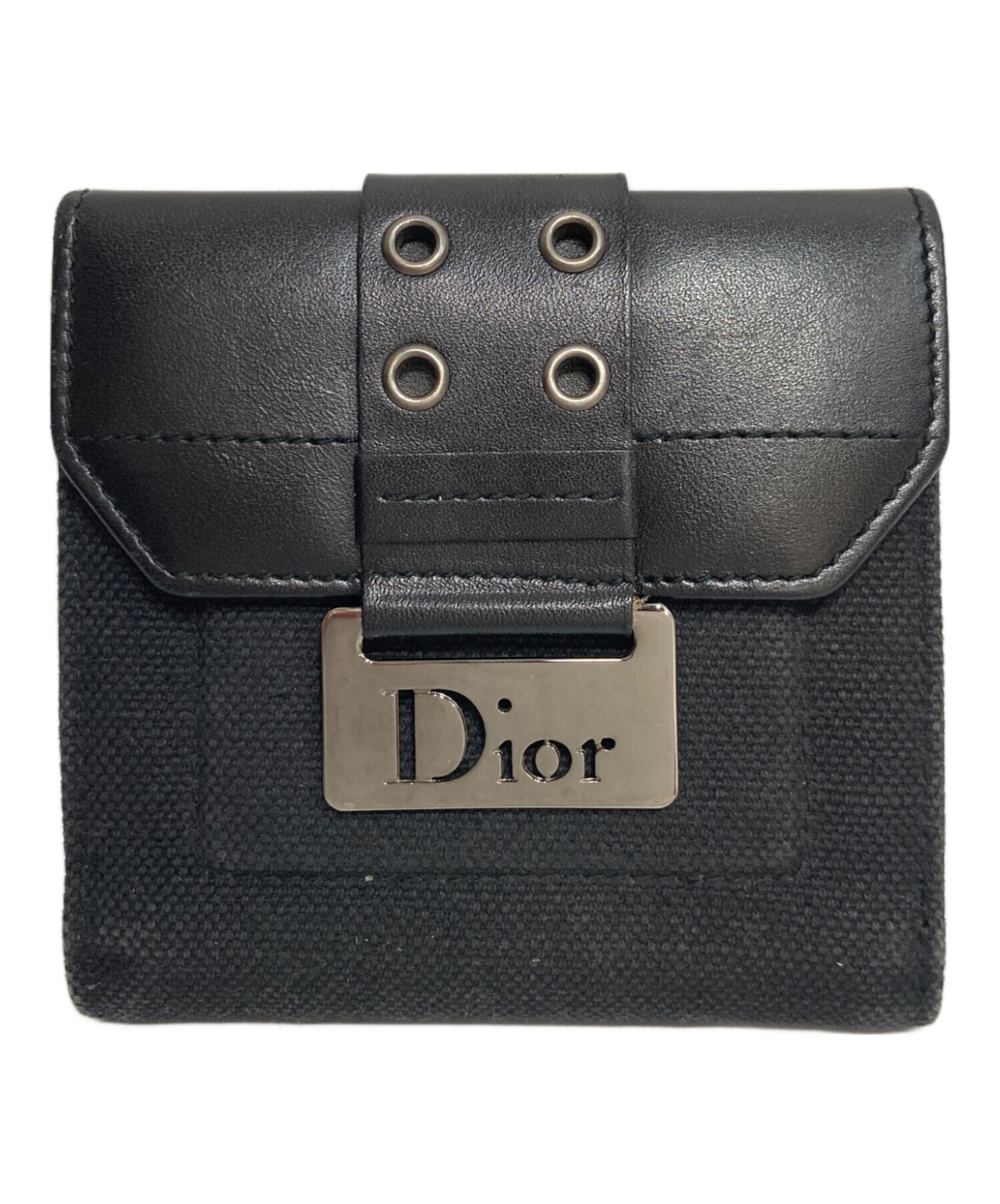 Dior ブラック レザー 二つ折り財布 Christian Diorディオール dior 折財布 ブラック黒レザー 二つ折り財布