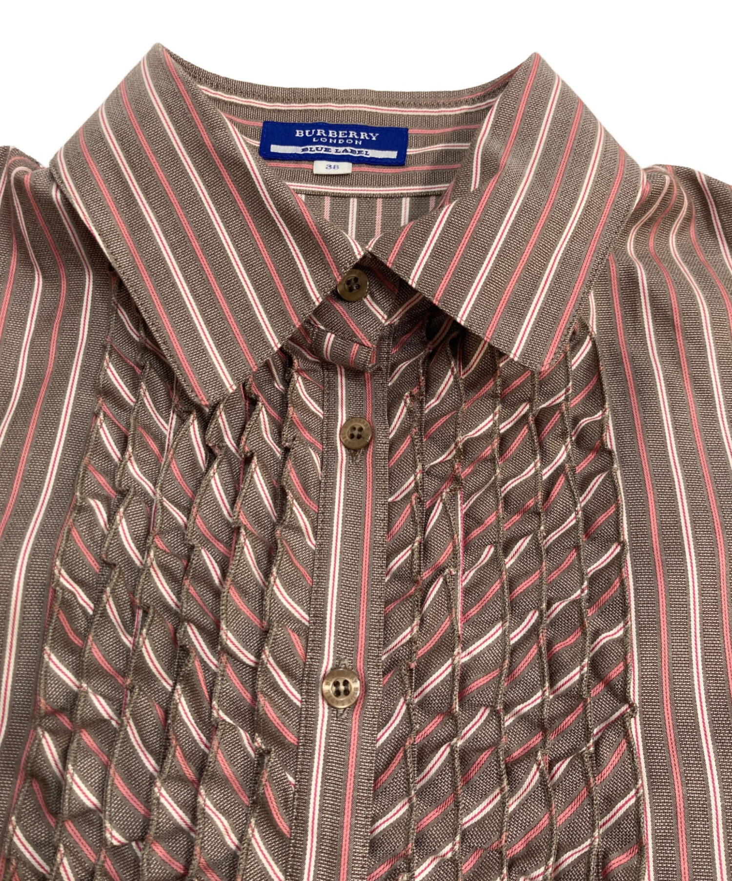バーバリーブルーレーベル ホースブラウス ストライプ フリル襟 38 中古・古着通販】BURBERRY BLUE LABEL (バーバリー ブルー レーベル
