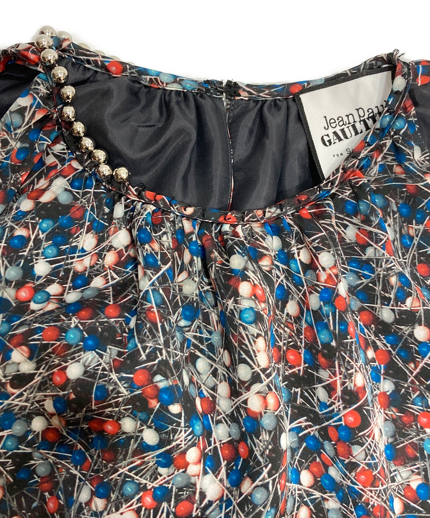 ジャンポールゴルチエフェム 裾フリル ノースリーブワンピース 40 中古・古着通販】Jean Paul GAULTIER (ジャンポールゴルチェ) まち針柄