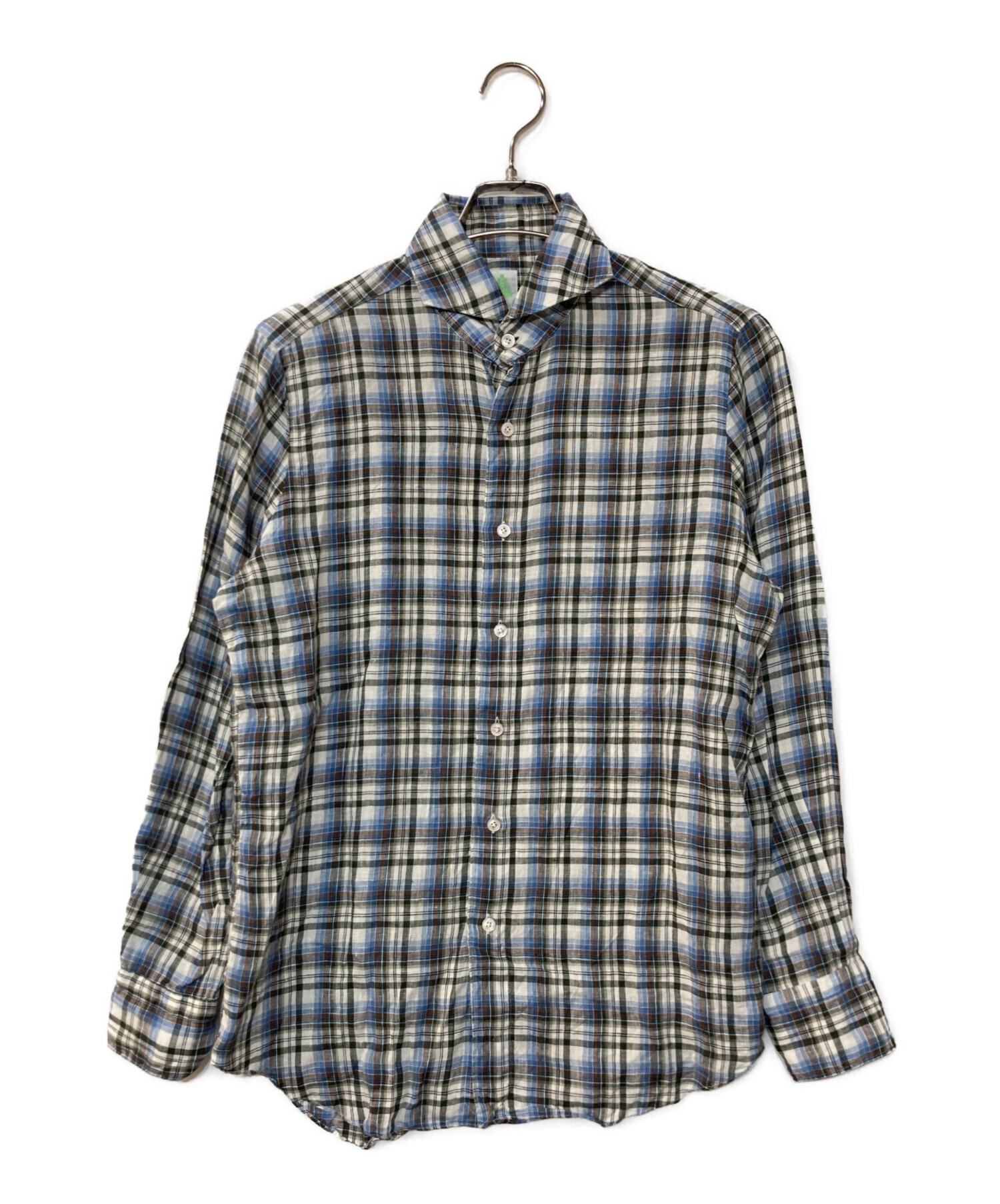 r*a様 フィナモレ FINAMORE チェック シャツ M 中古美品 中古・古着通販】Finamore (フィナモレ) リネンチェックシャツ ブルー
