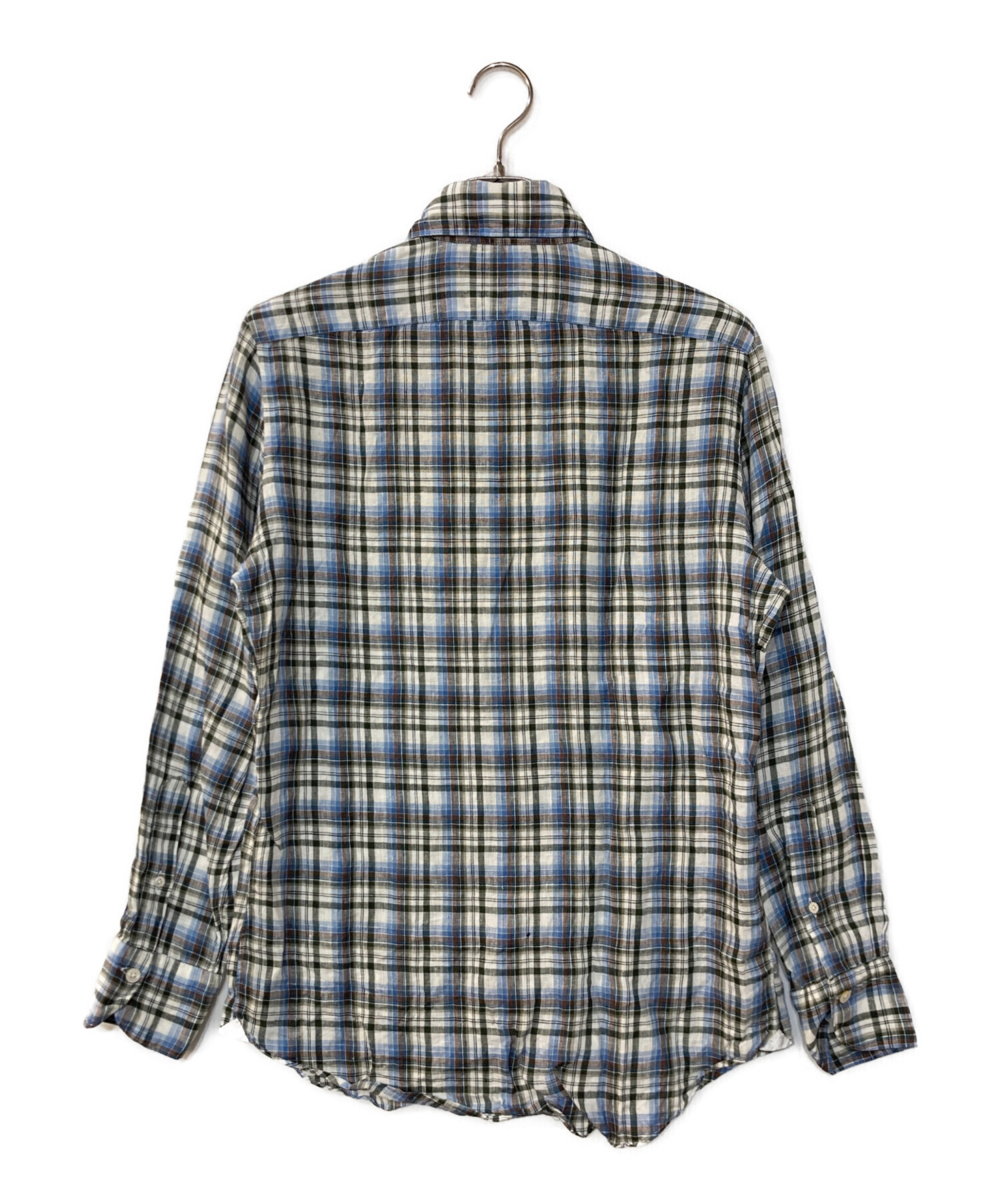 中古・古着通販】Finamore (フィナモレ) リネンチェックシャツ ブルー